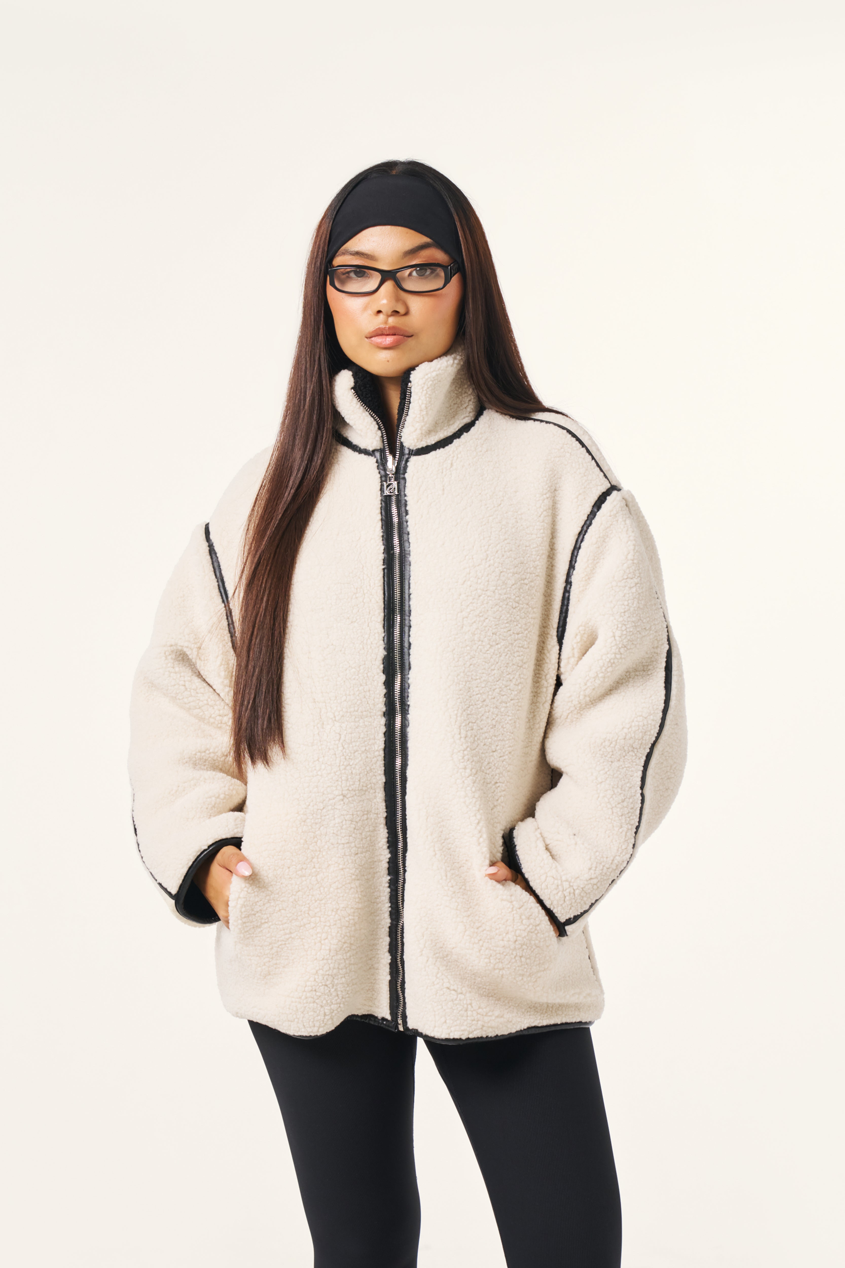 Reversible Borg Zip Through Jacket - Crème – reasn