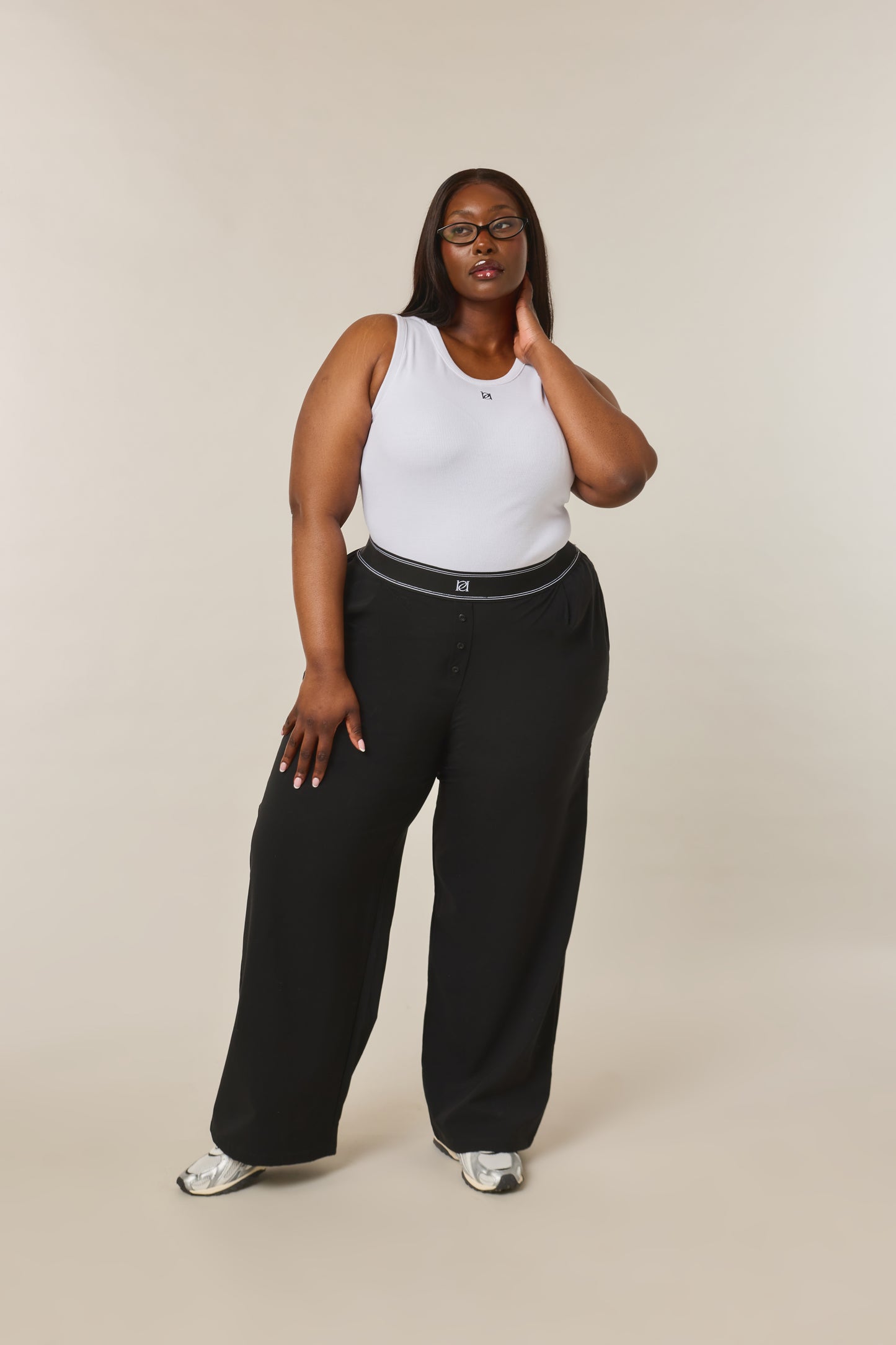 Ribbed Emblem Vest Top - Crème