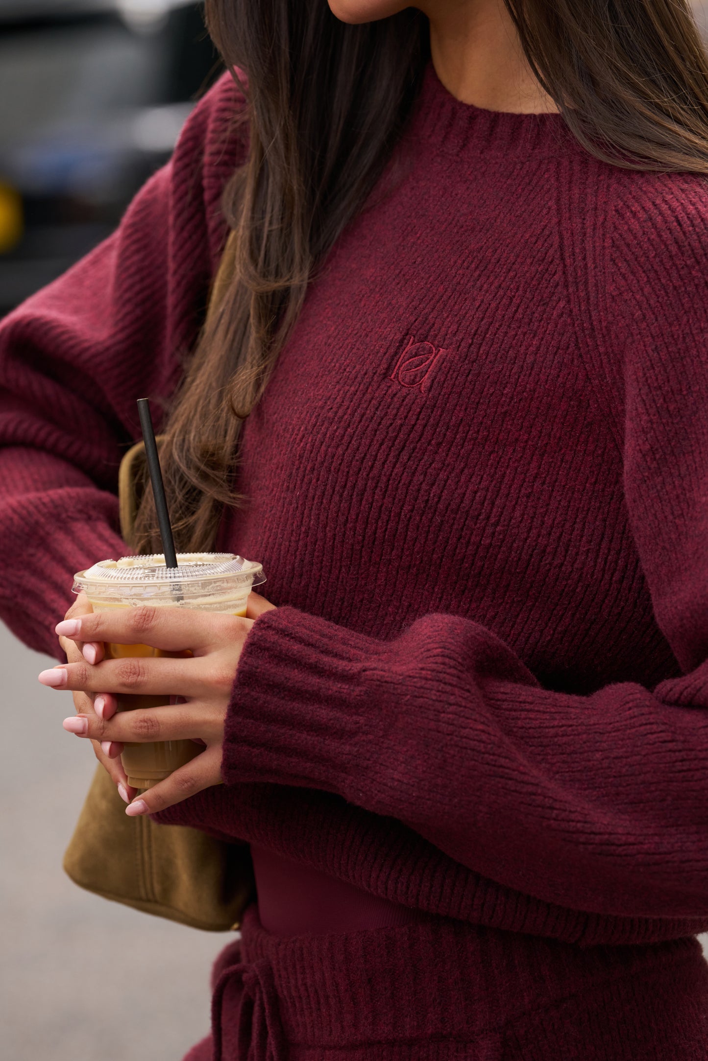 Oversized Premium Crew Neck Knitted Jumper - Dark Cherry