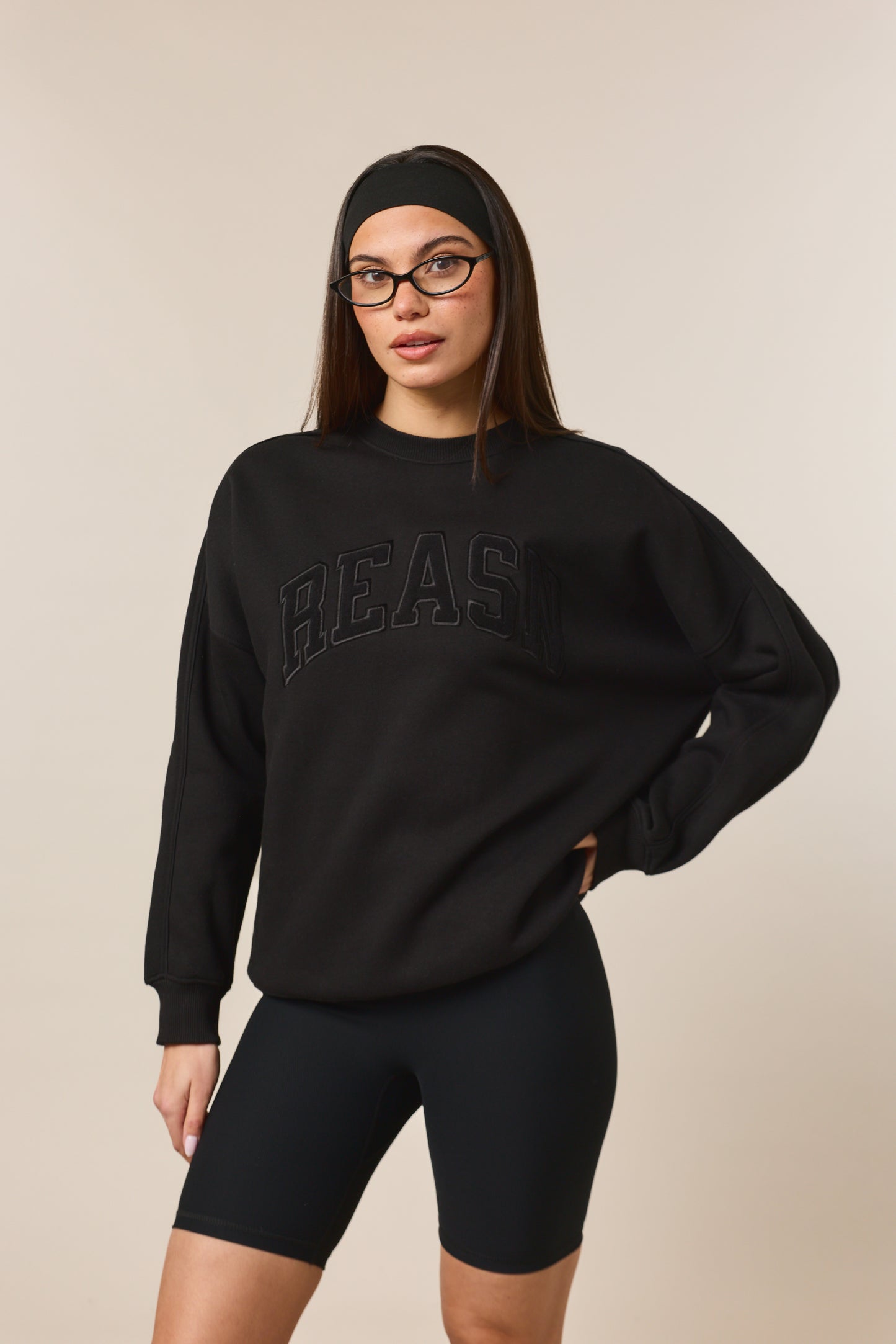 Oversized Branded Crew Neck Sweatshirt - Core Black