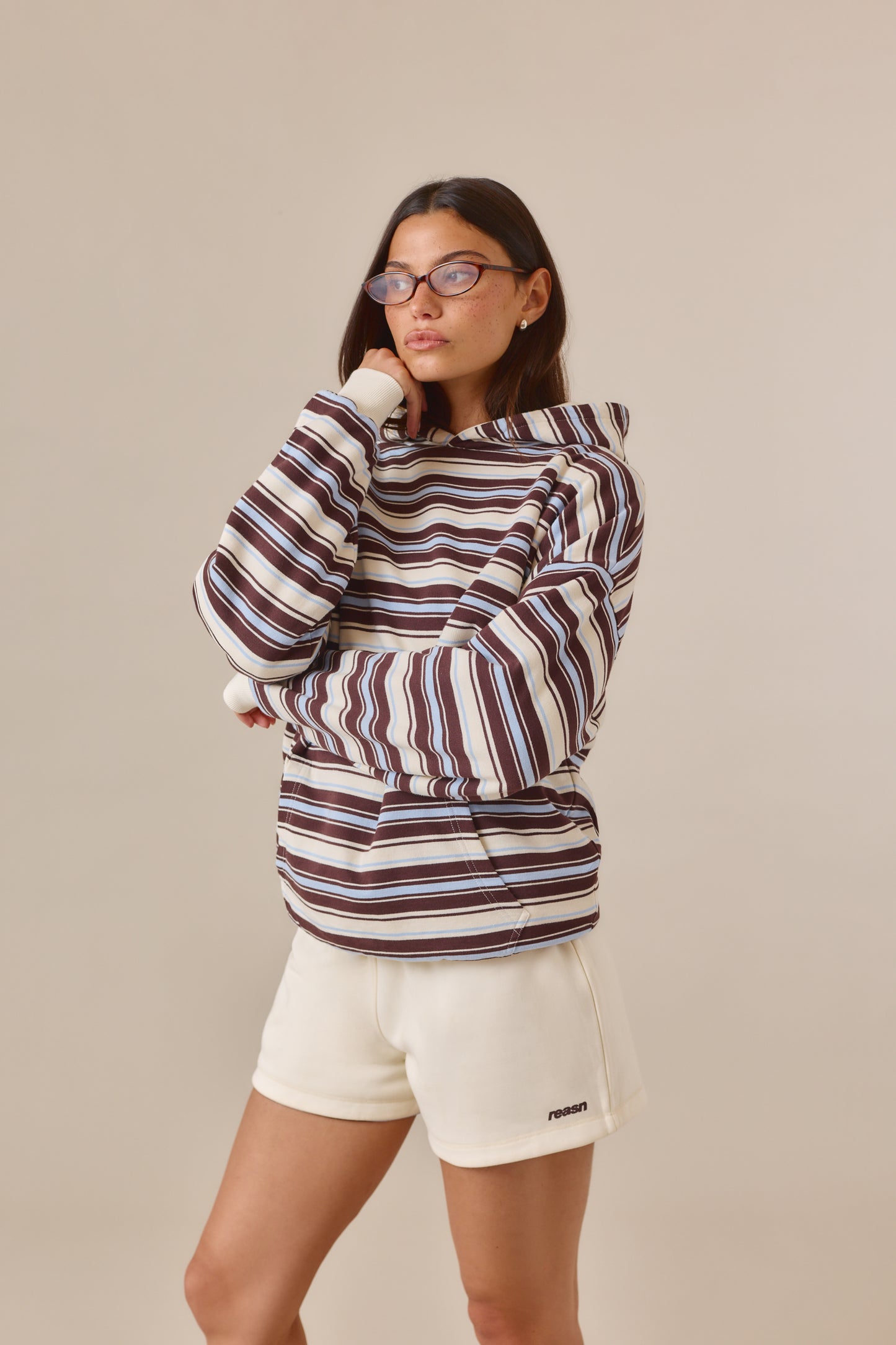 Reversible Stripe High Waist Shorts - Crème