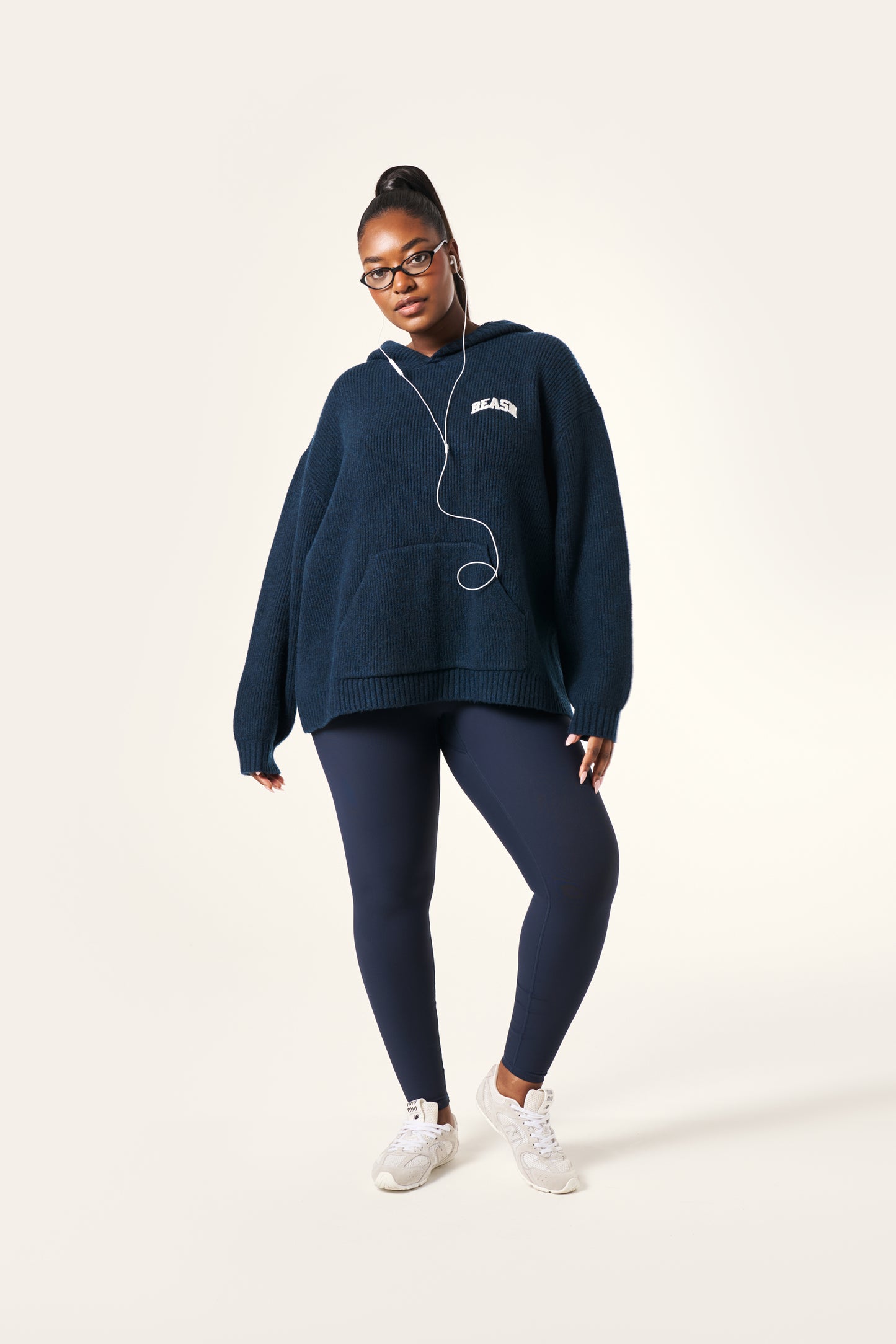 Oversized Premium Knitted Hoodie - Midnight Blue