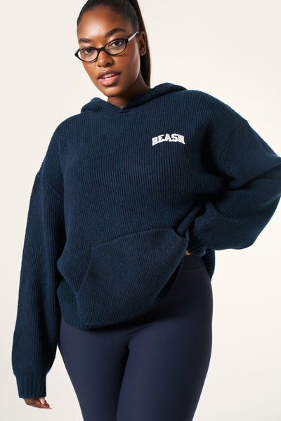 Oversized Premium Knitted Hoodie - Midnight Blue