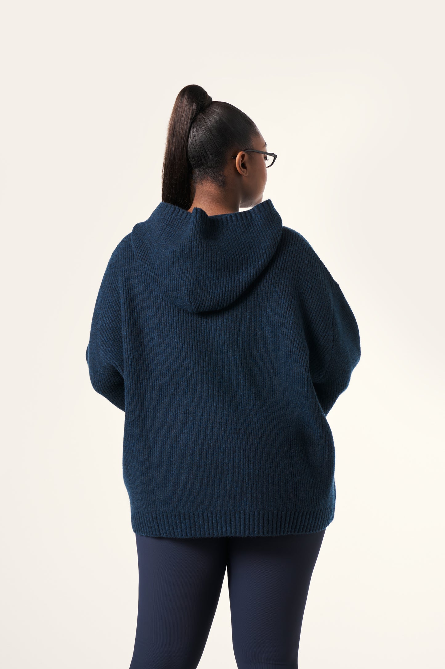 Oversized Premium Knitted Hoodie - Midnight Blue