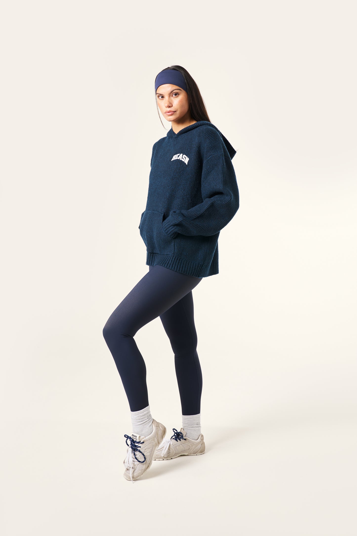Oversized Premium Knitted Hoodie - Midnight Blue