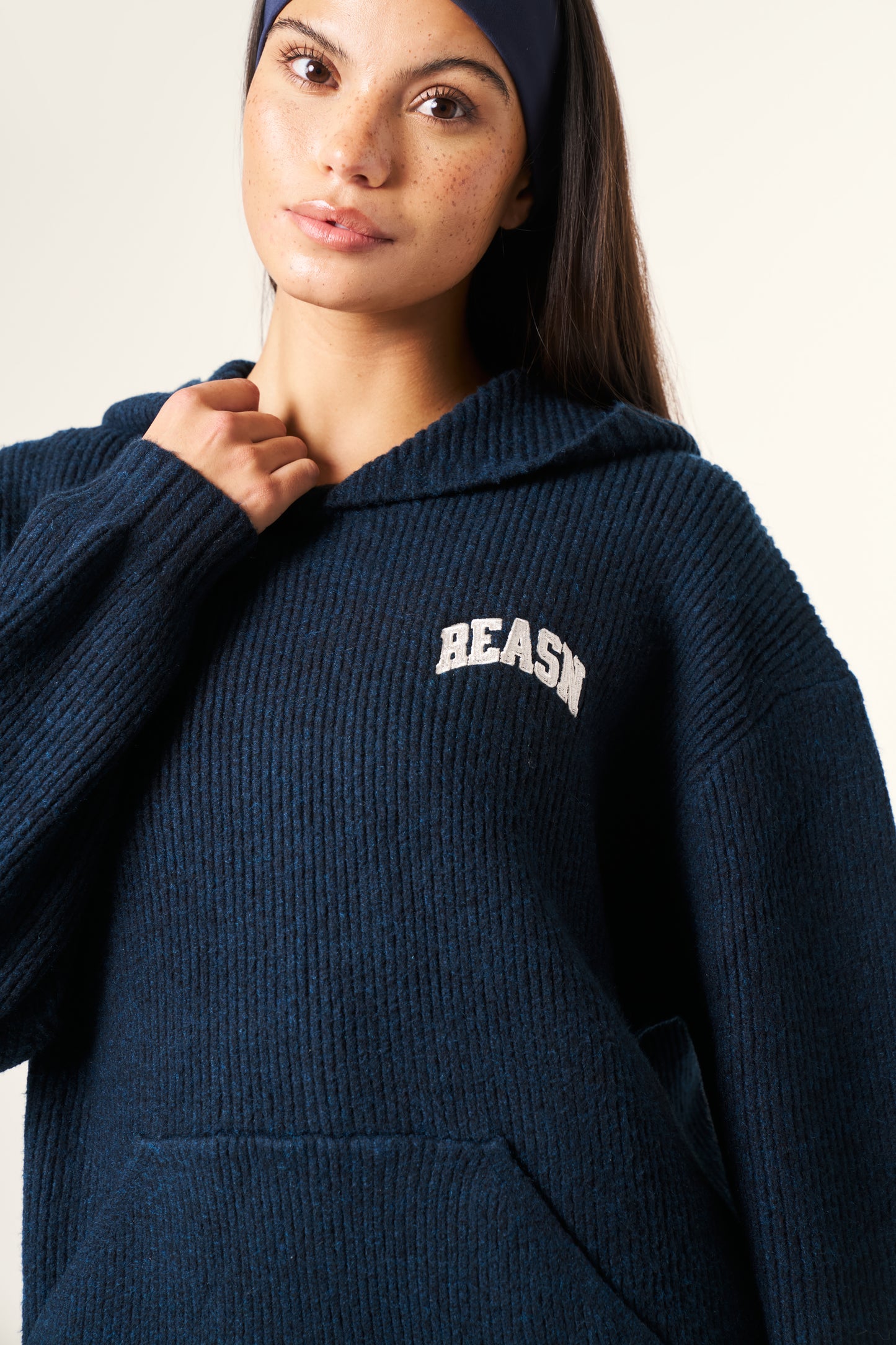 Oversized Premium Knitted Hoodie - Midnight Blue