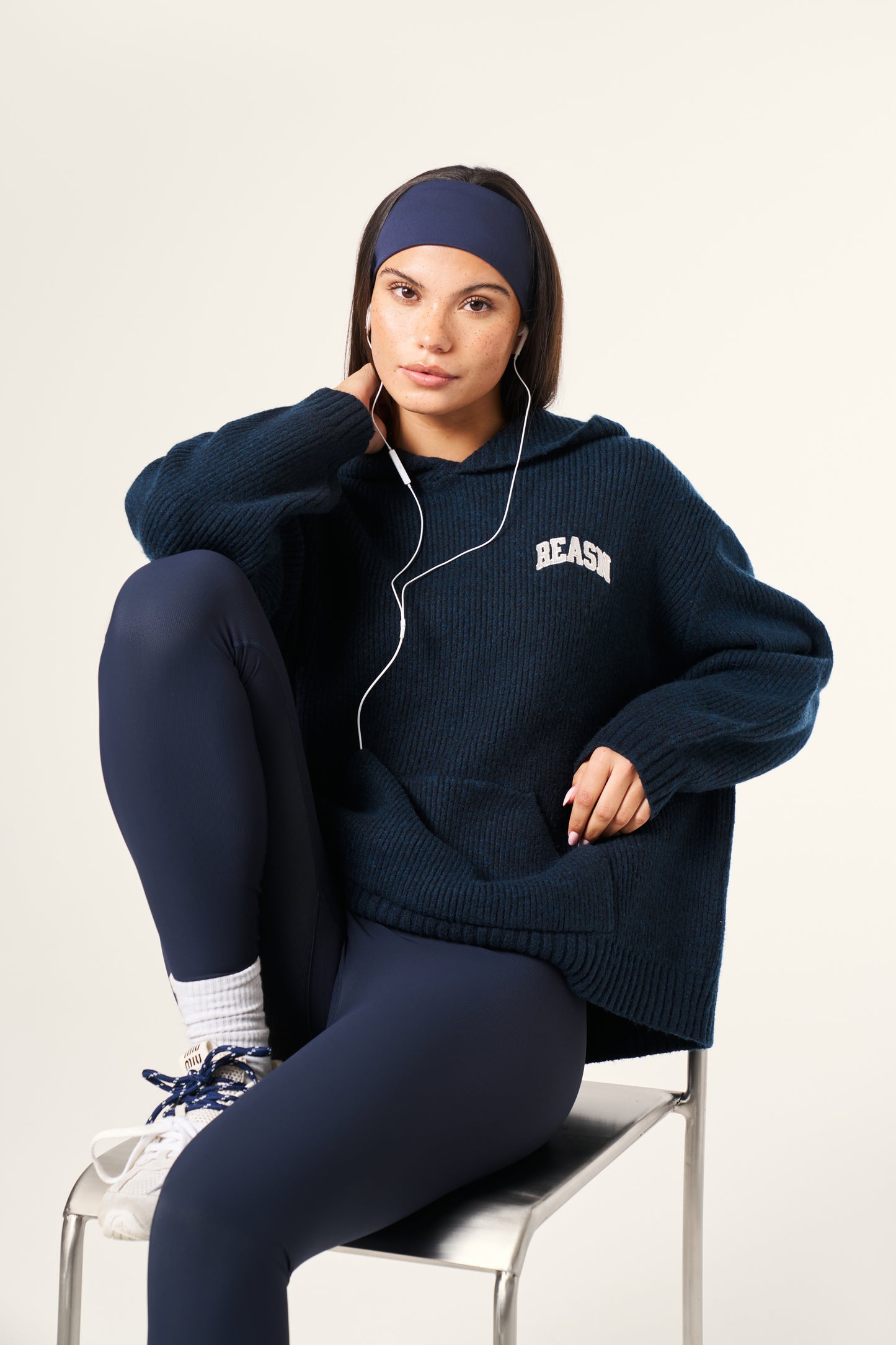 Oversized Premium Knitted Hoodie - Midnight Blue