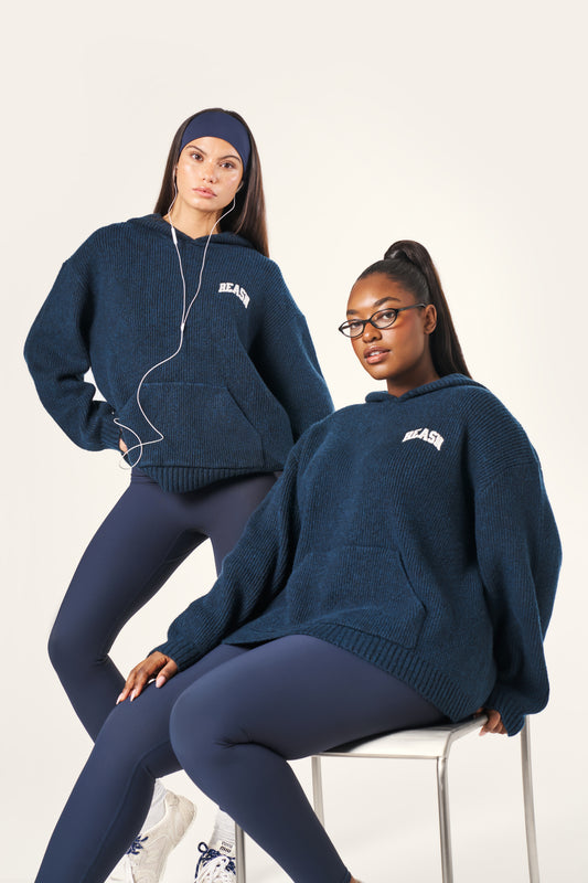 Oversized Premium Knitted Hoodie - Midnight Blue