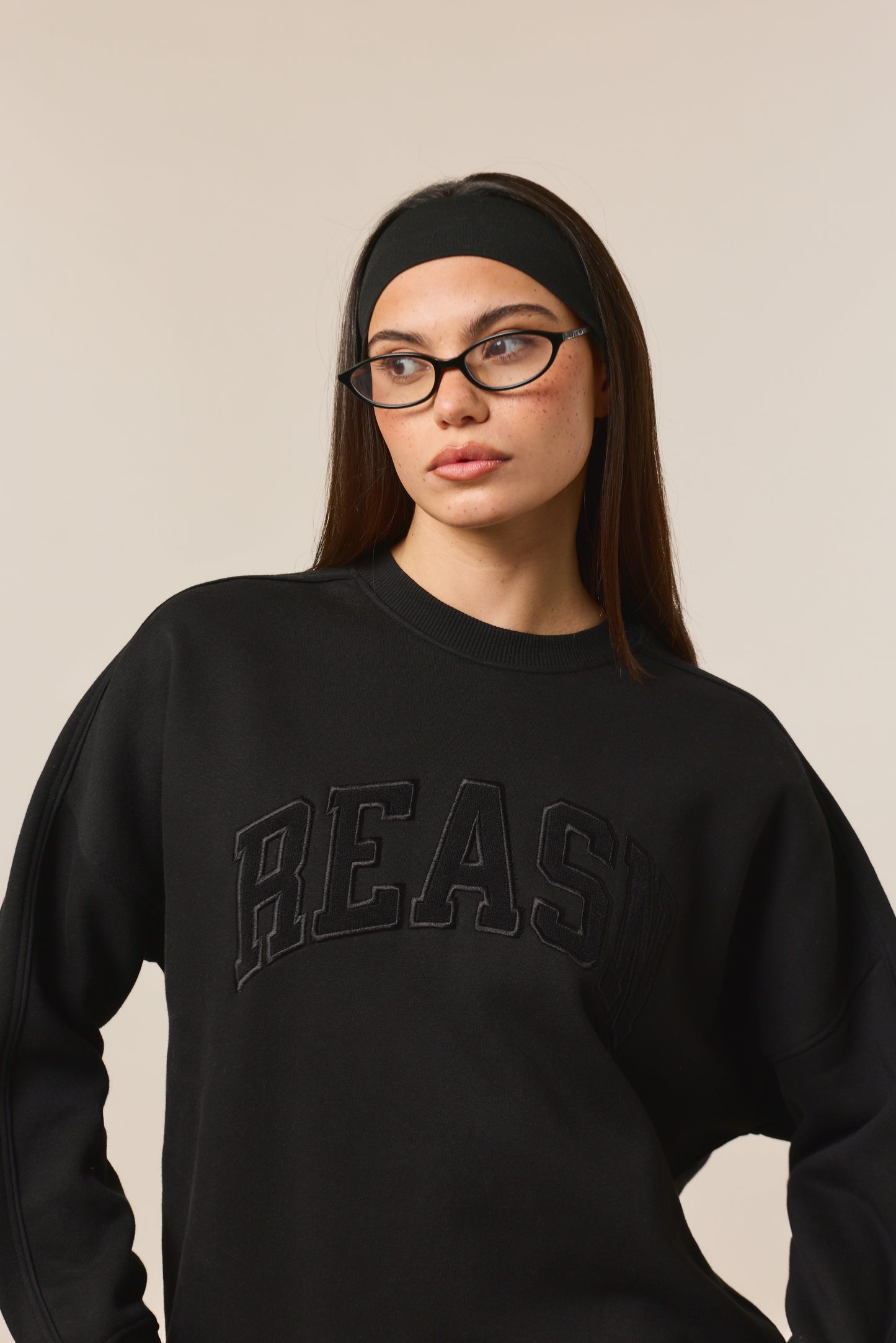 Oversized Branded Crew Neck Sweatshirt - Core Black