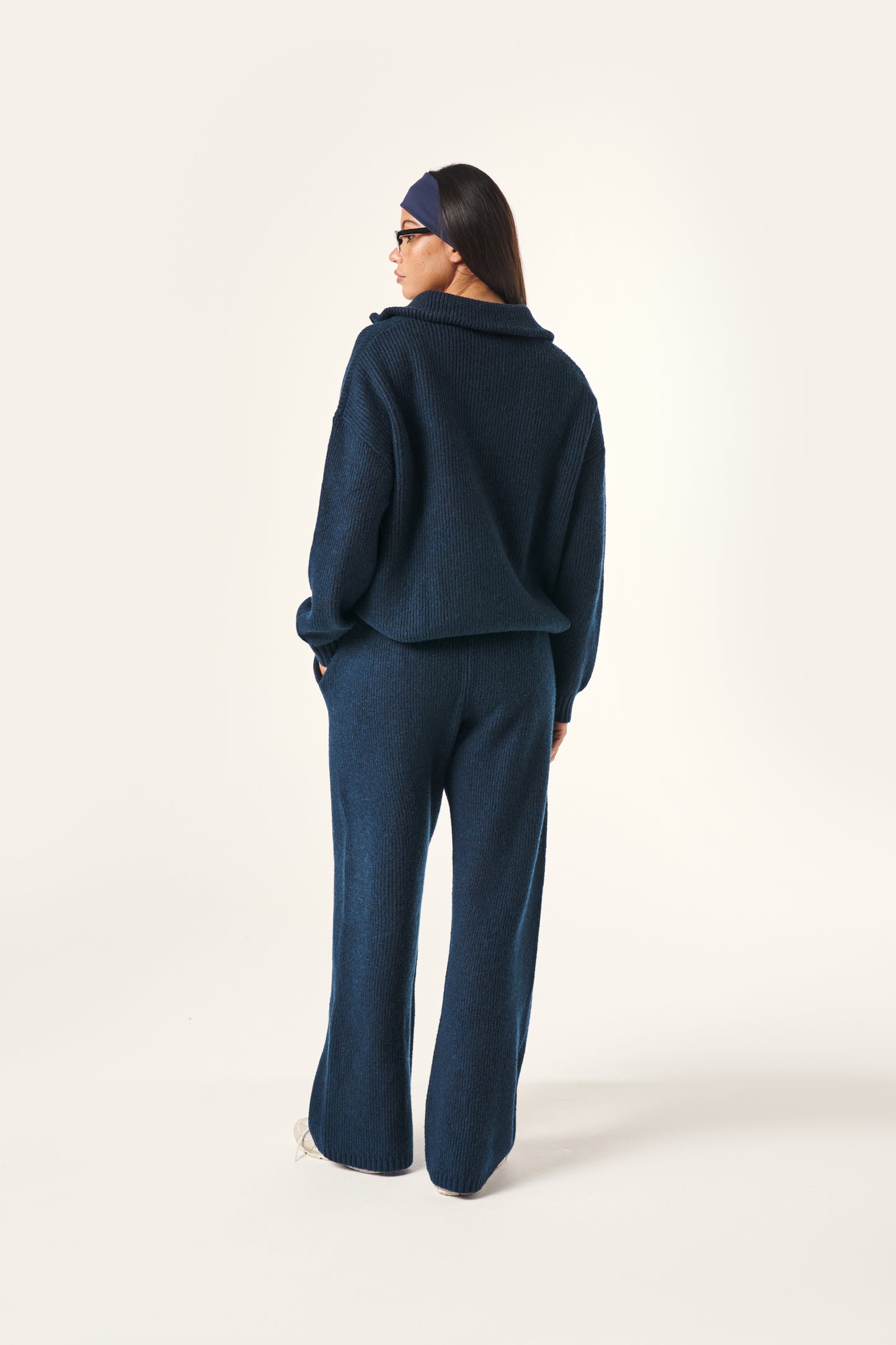 Wide Leg Premium Knitted Trousers - Midnight Blue