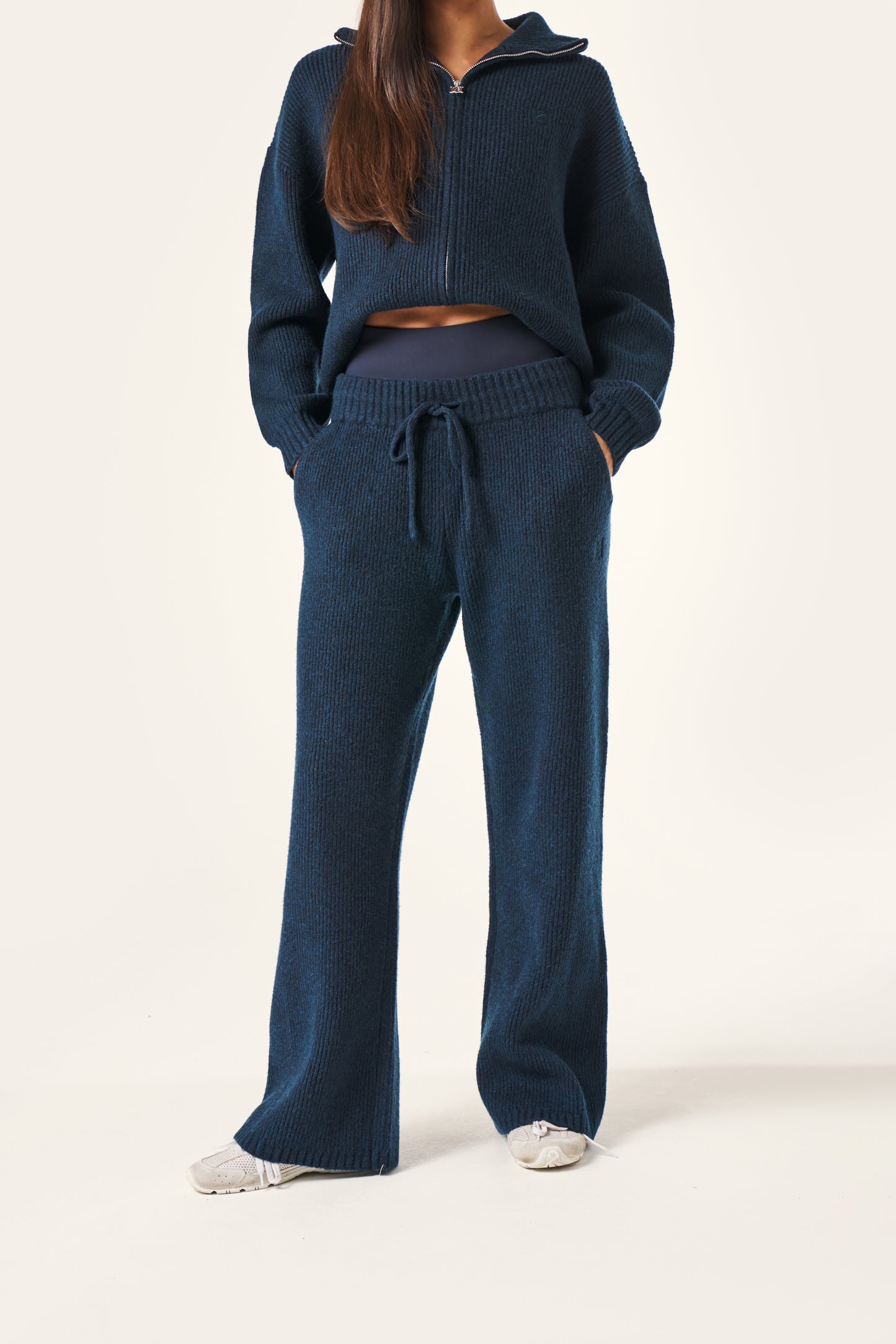 Wide Leg Premium Knitted Trousers - Midnight Blue