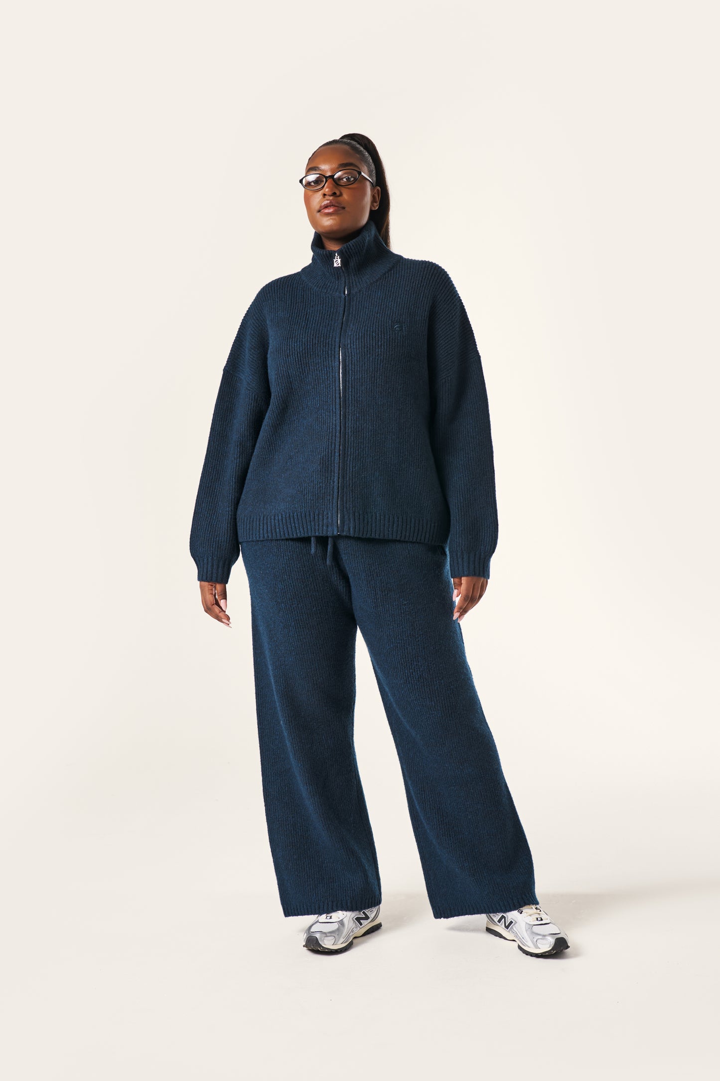 Zip Through Premium Knitted Jacket - Midnight Blue