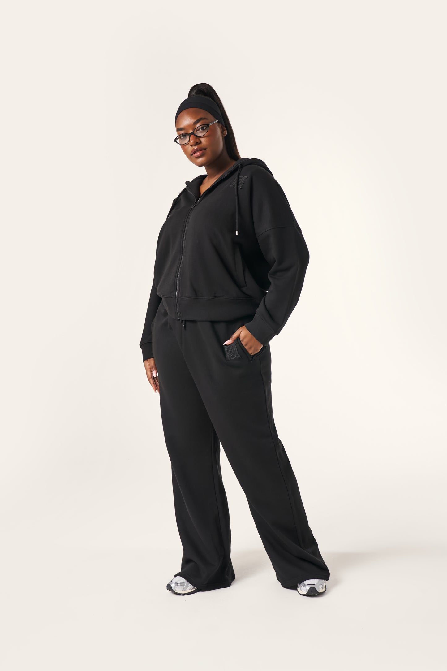 High Waist Wide Leg Joggers - Core Black