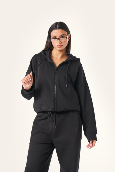 Oversized Zip Through Hoodie - Core Black