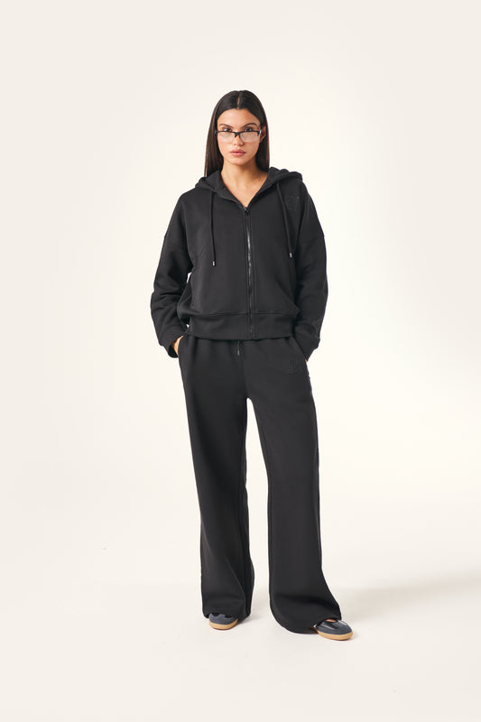 High Waist Wide Leg Joggers - Core Black