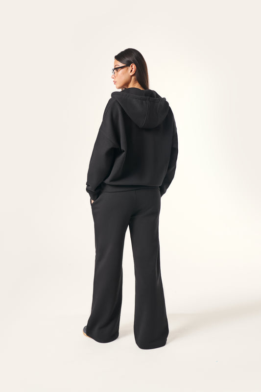 High Waist Wide Leg Joggers - Core Black