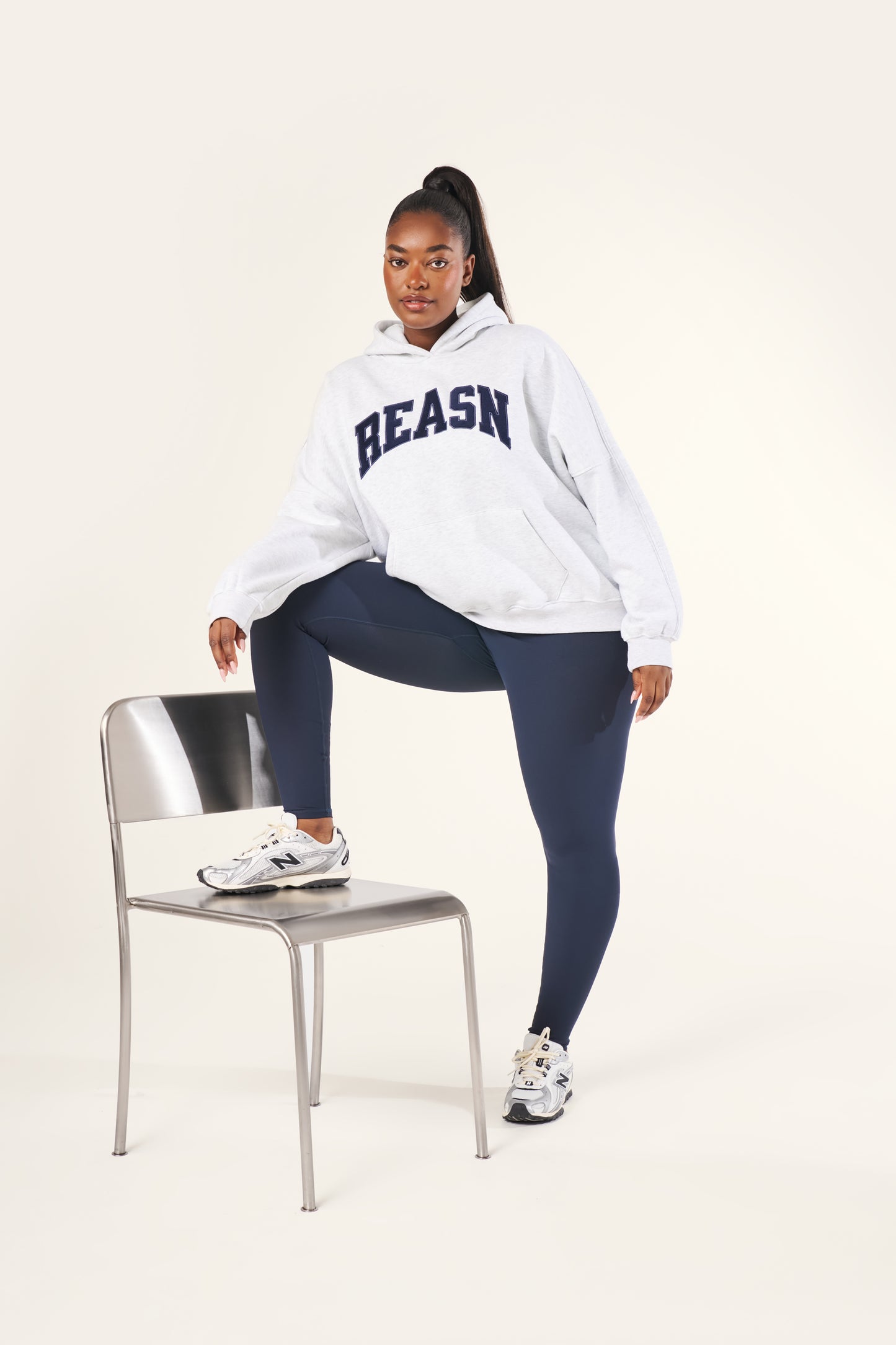 Oversized Branded Hoodie - Grey Marl