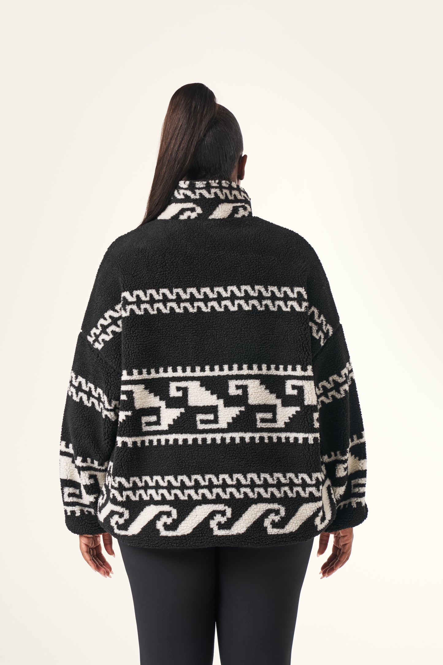 Aztec Detail Quarter Zip Borg Sweatshirt - Core Black