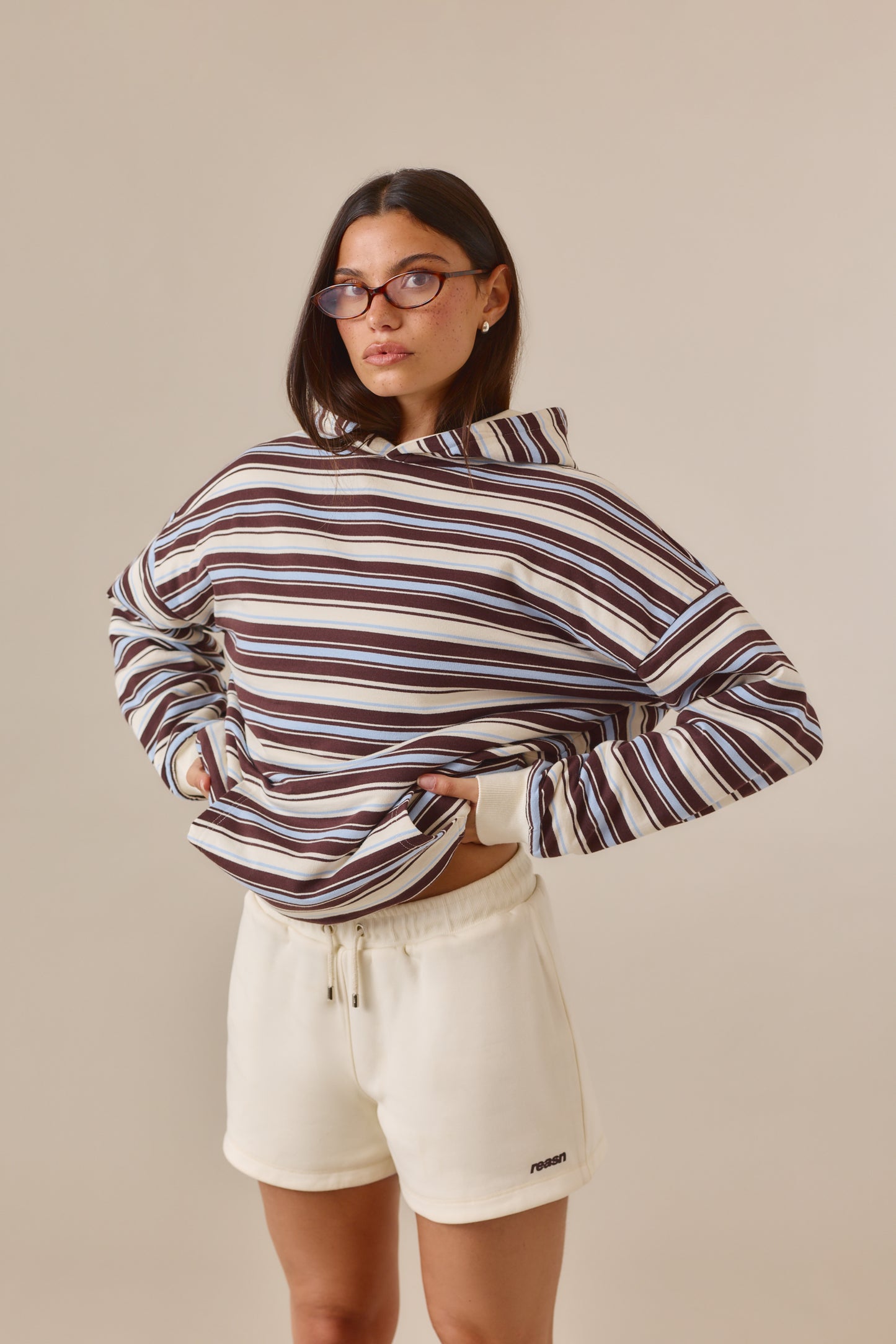 Reversible Stripe High Waist Shorts - Crème