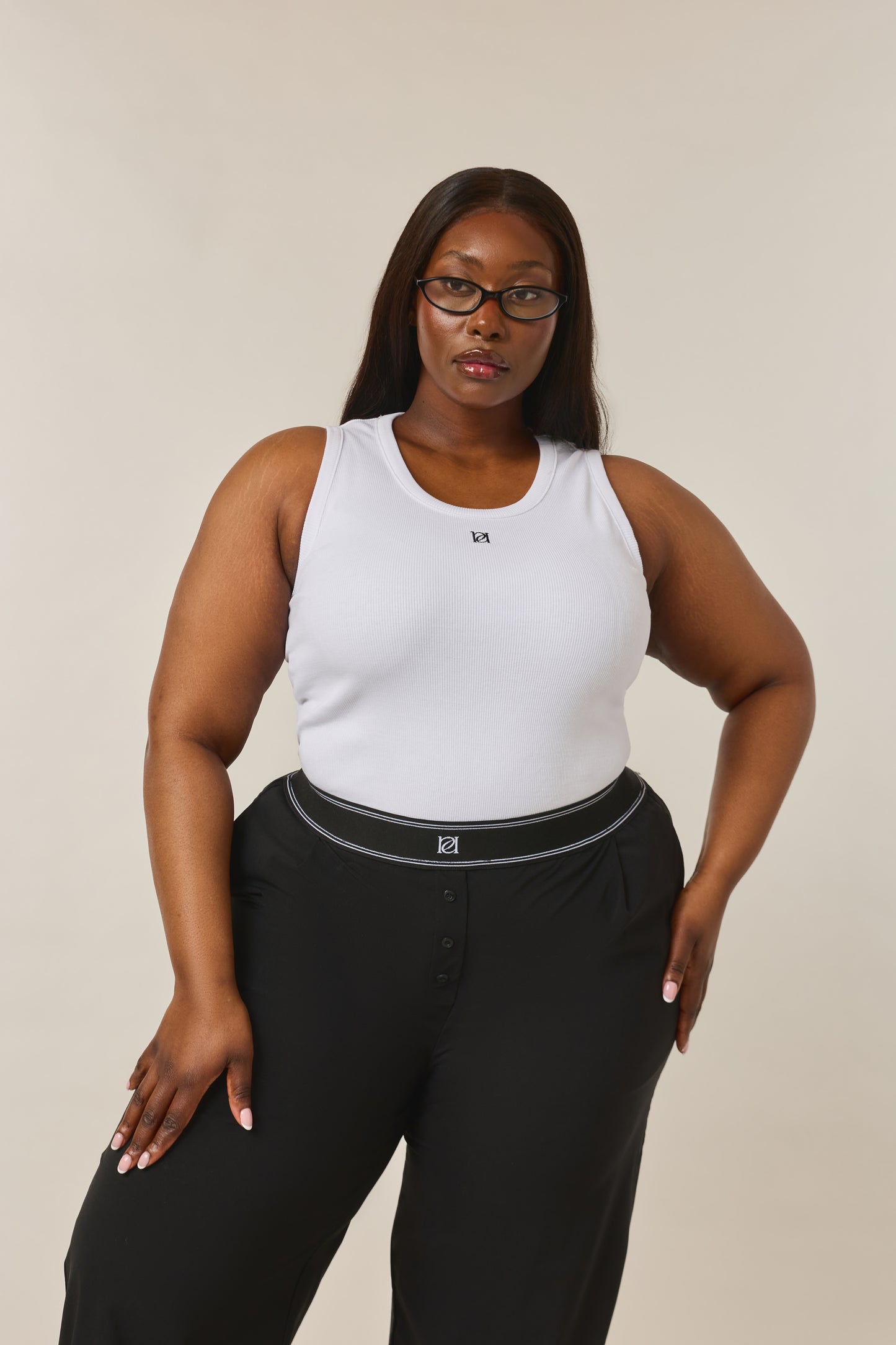 Ribbed Emblem Vest Top - Crème