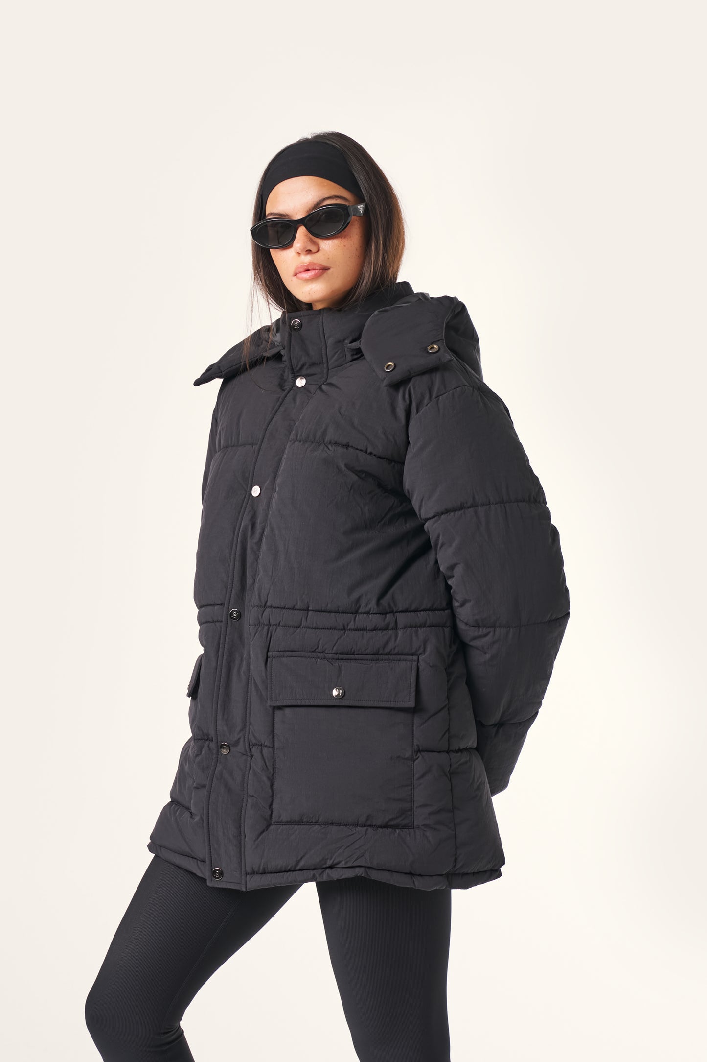 Cinched Waist Puffer Coat - Core Black
