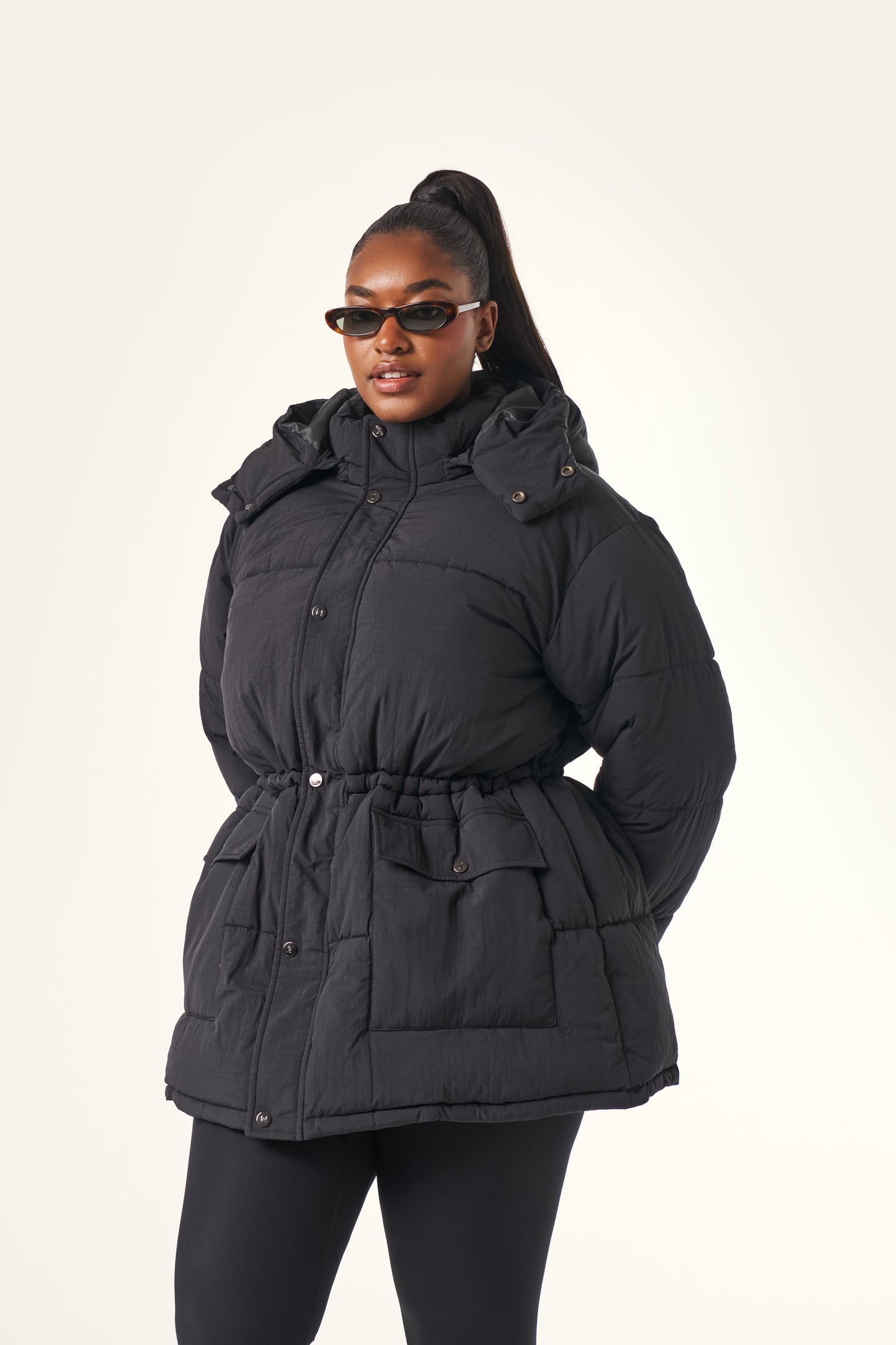 Cinched Waist Puffer Coat - Core Black