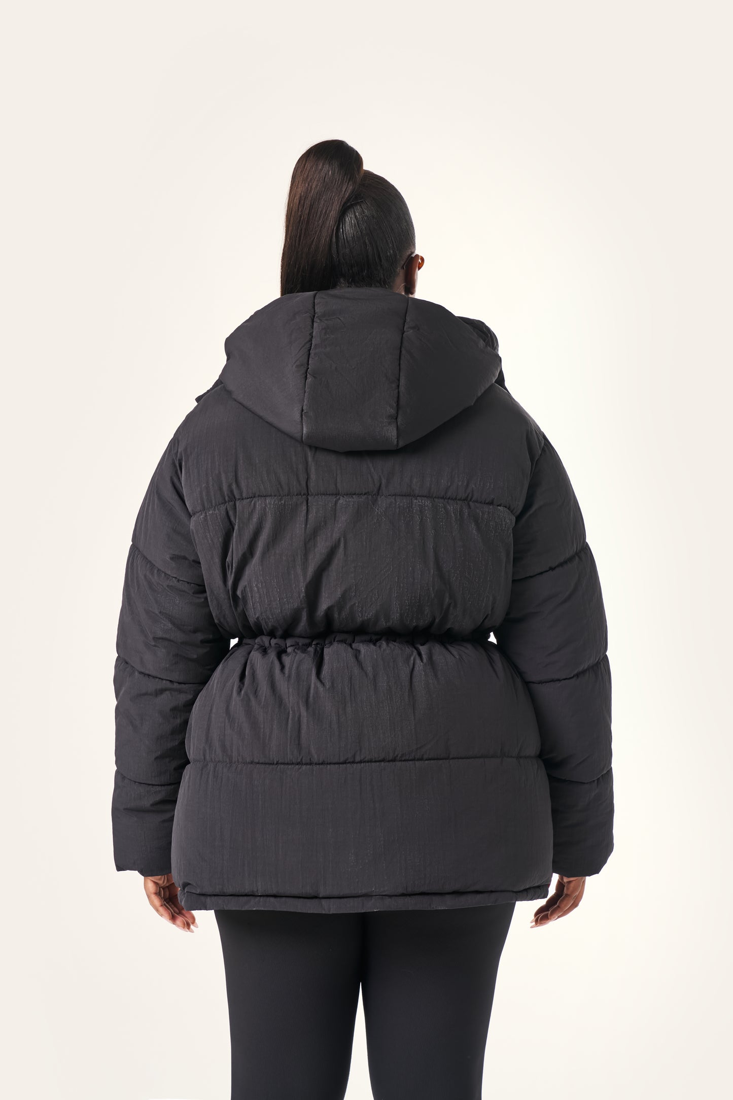 Cinched Waist Puffer Coat - Core Black