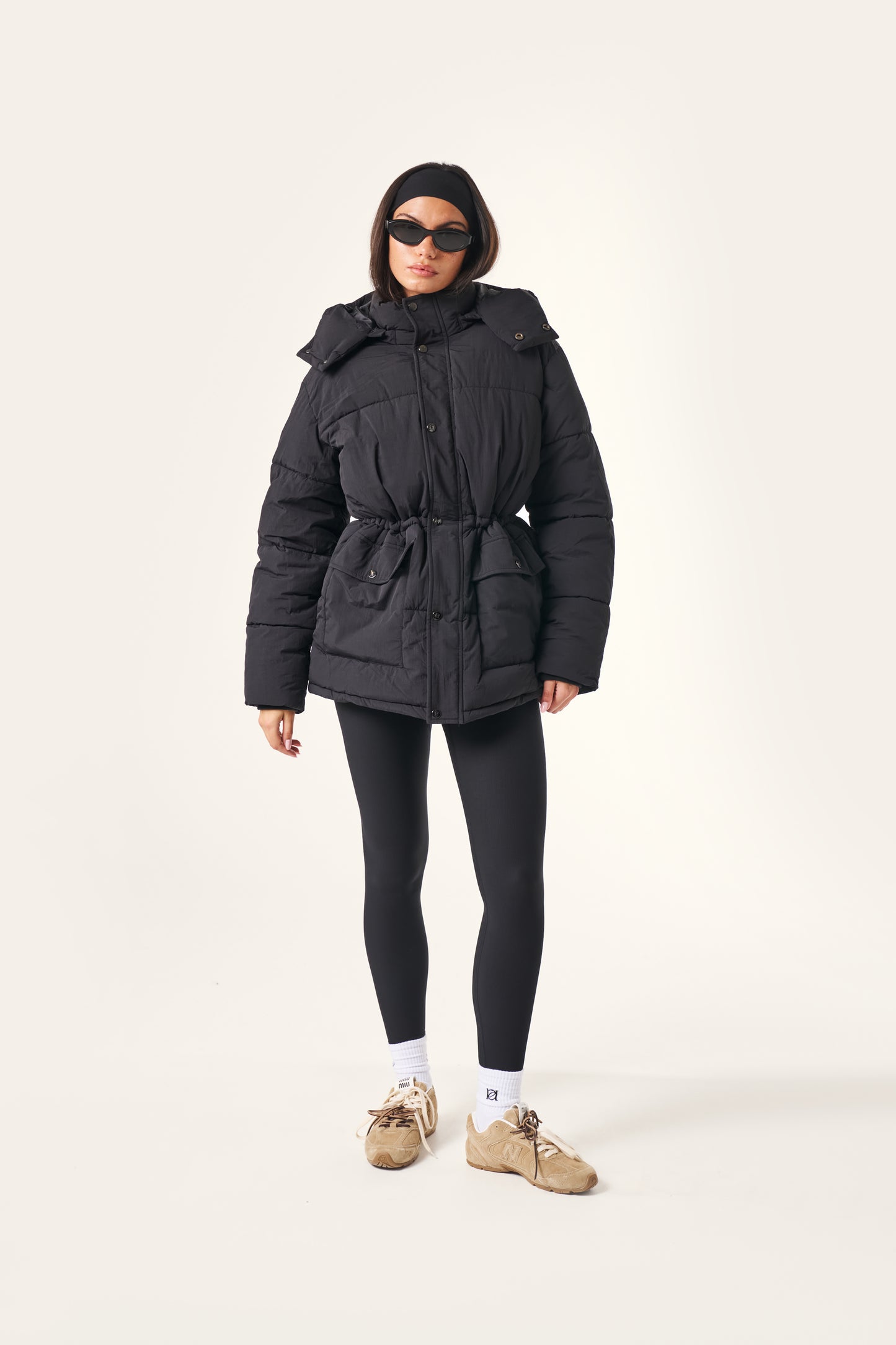 Cinched Waist Puffer Coat - Core Black