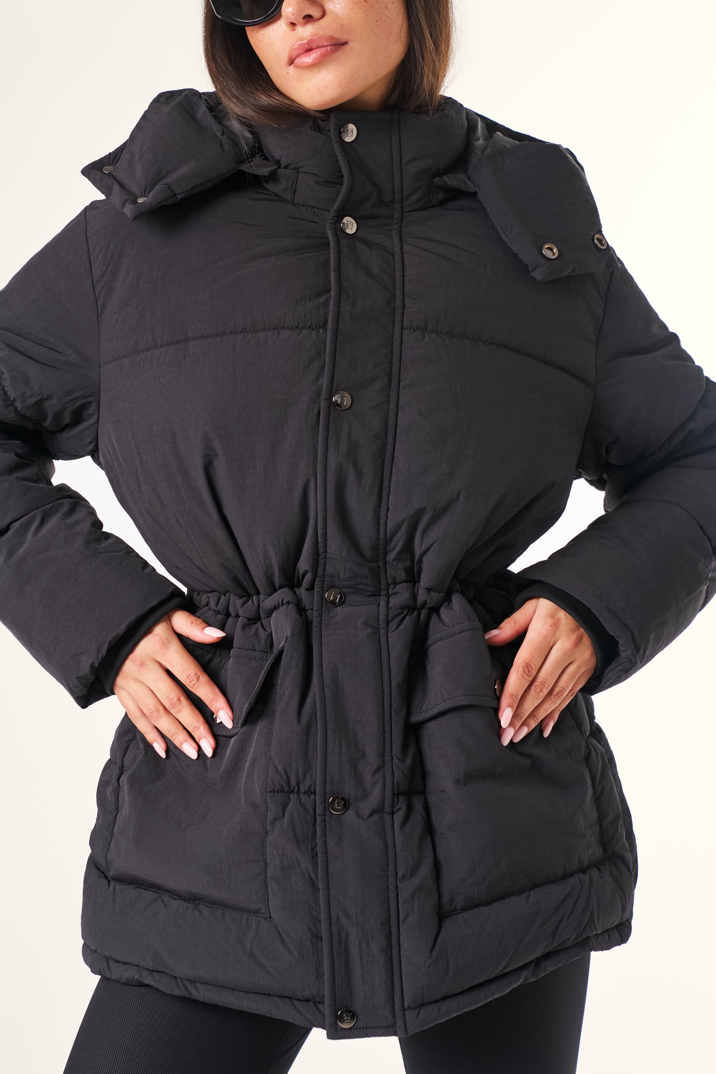 Cinched Waist Puffer Coat - Core Black