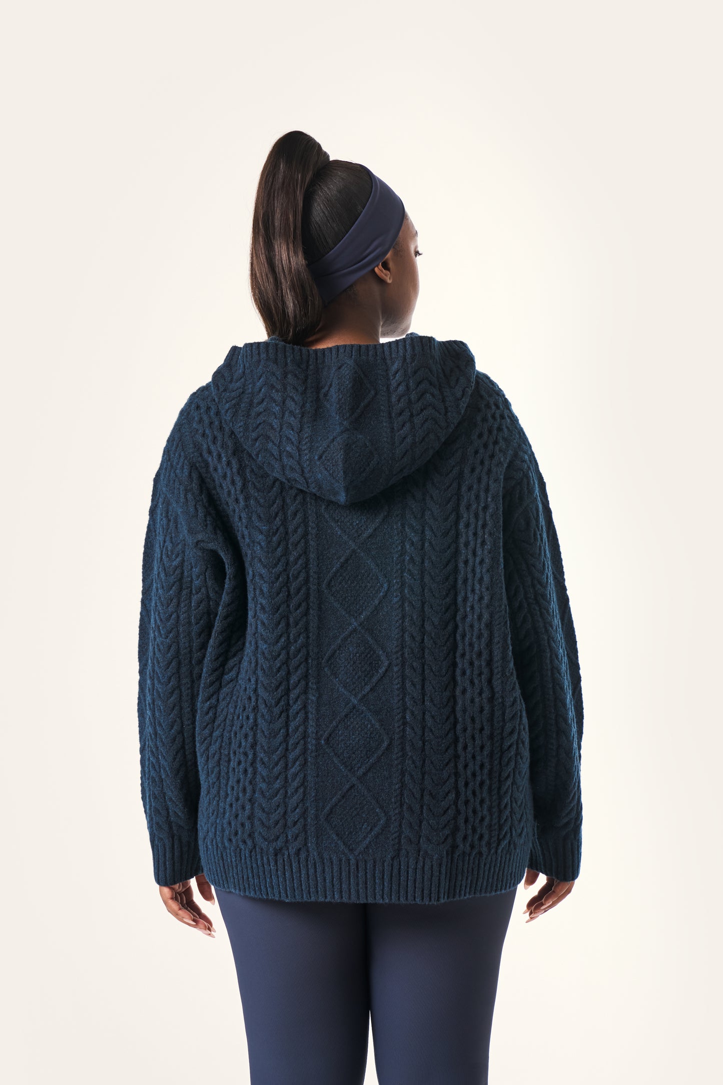 Chunky Cable Premium Knitted Hoodie - Midnight Blue