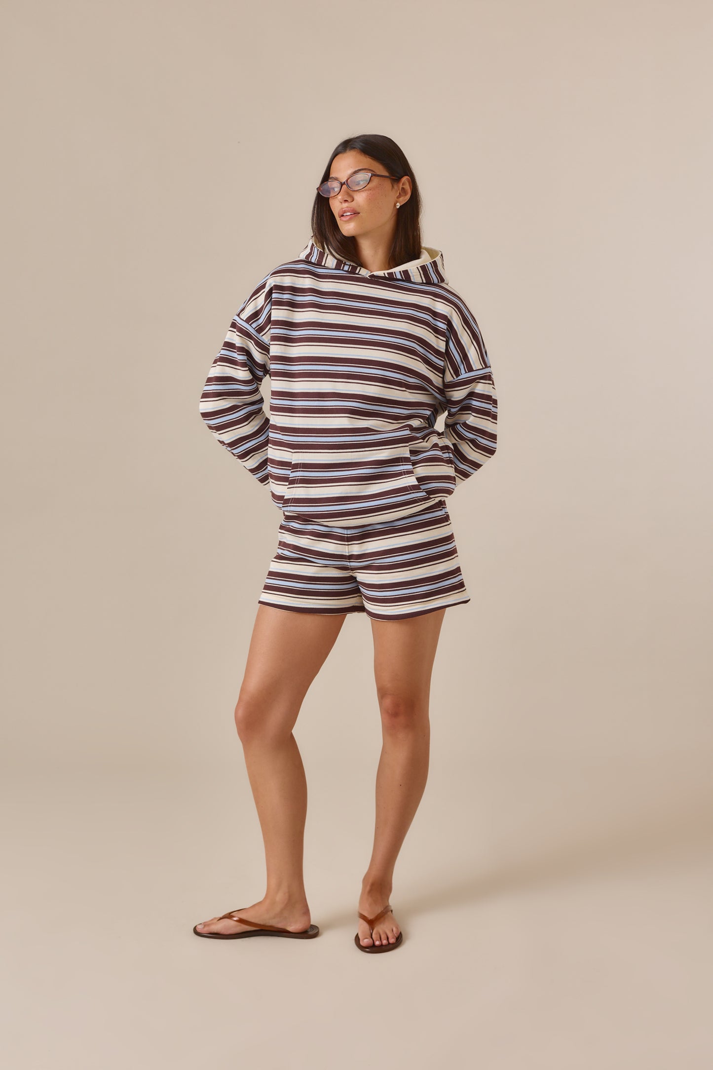 Reversible Stripe High Waist Shorts - Crème