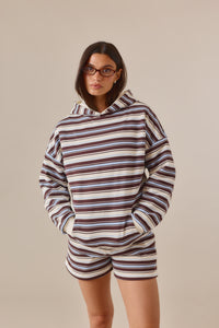 Reversible Stripe Oversized Hoodie - Crème