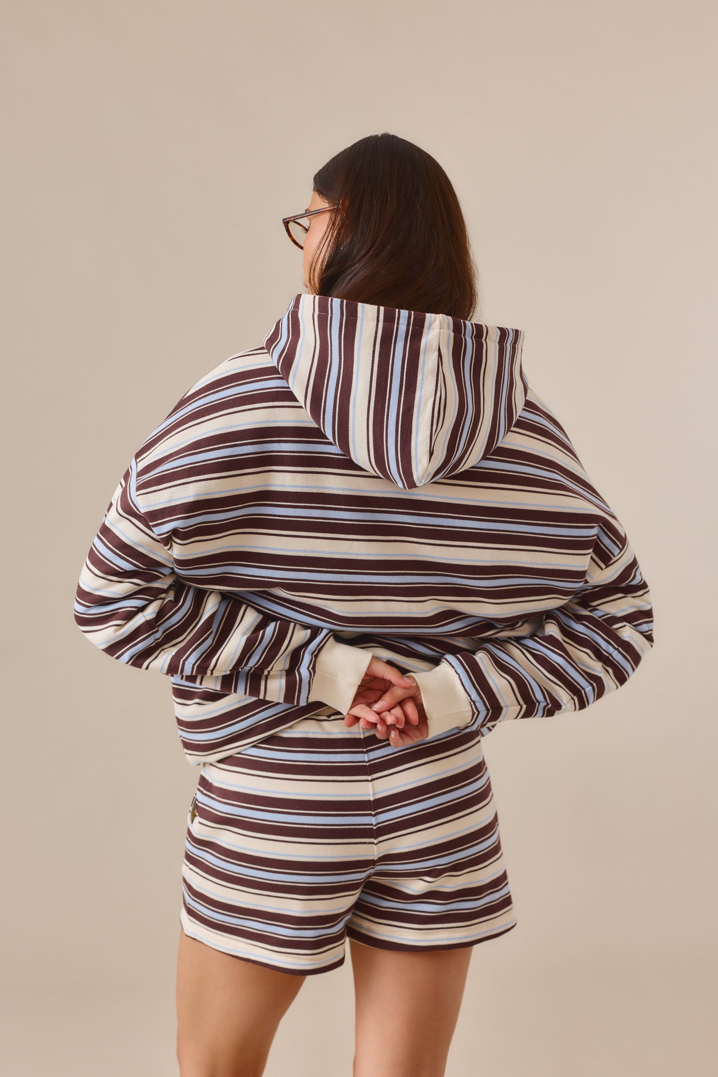Reversible Stripe High Waist Shorts - Crème