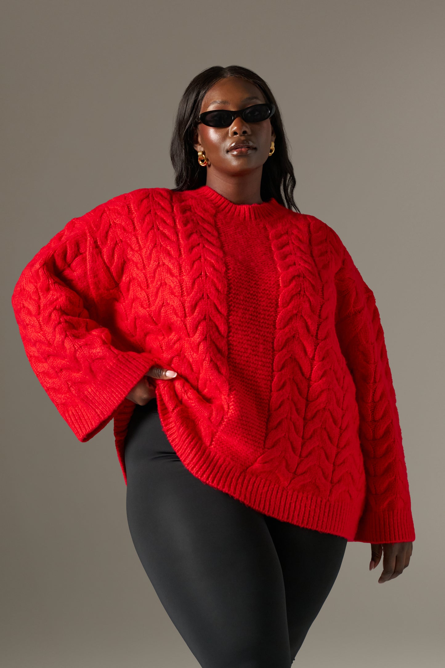 Chunky Cable Knitted Jumper - Ruby Red