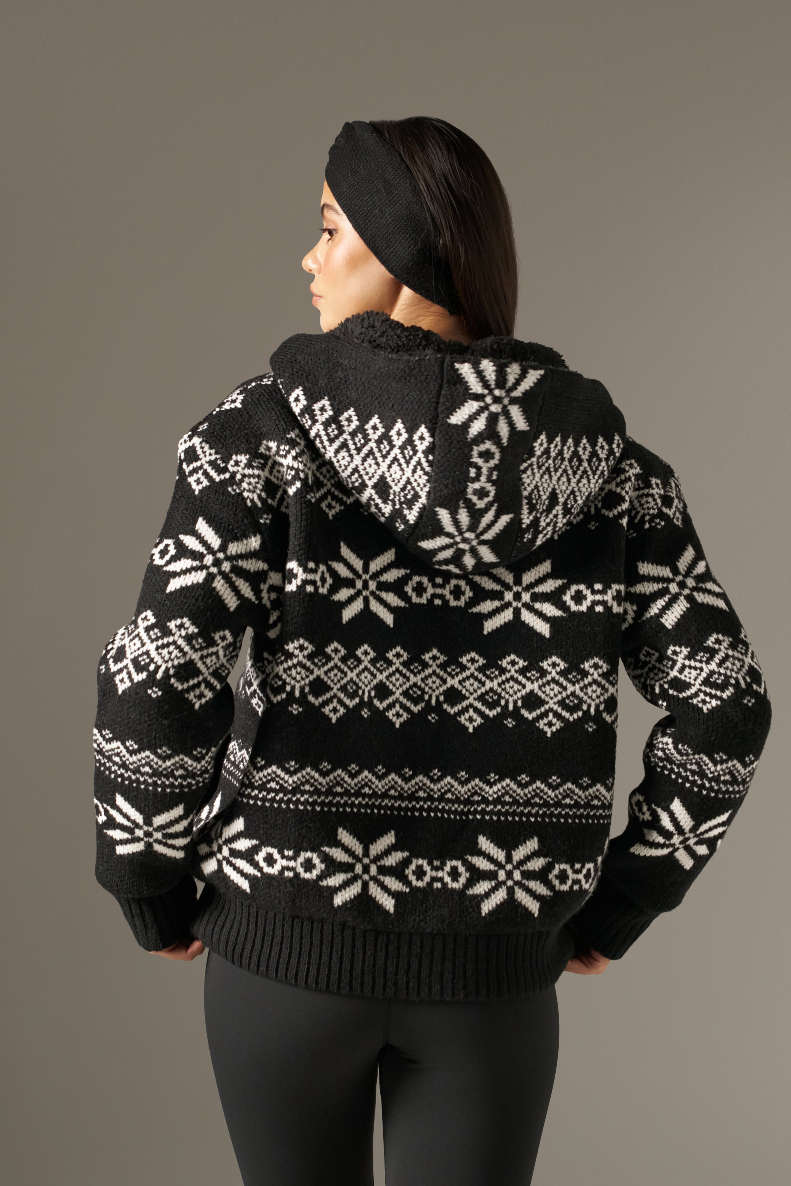 Fairisle Reversible Zip Through Knitted Hoodie - Core Black – reasn