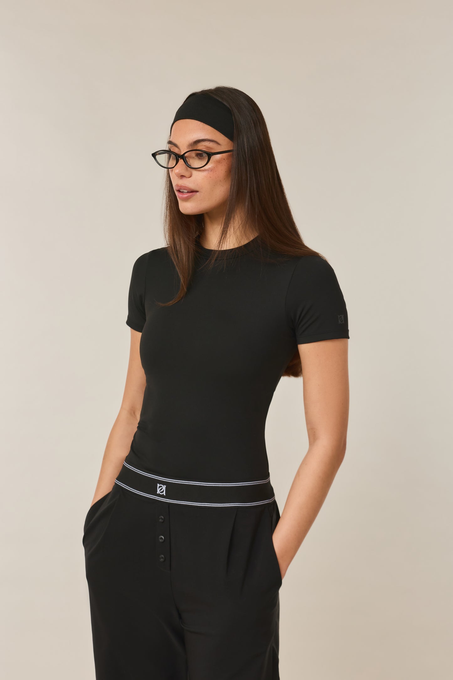 Sculpting Built In Bra Short Sleeve Baby Tee - Core Black