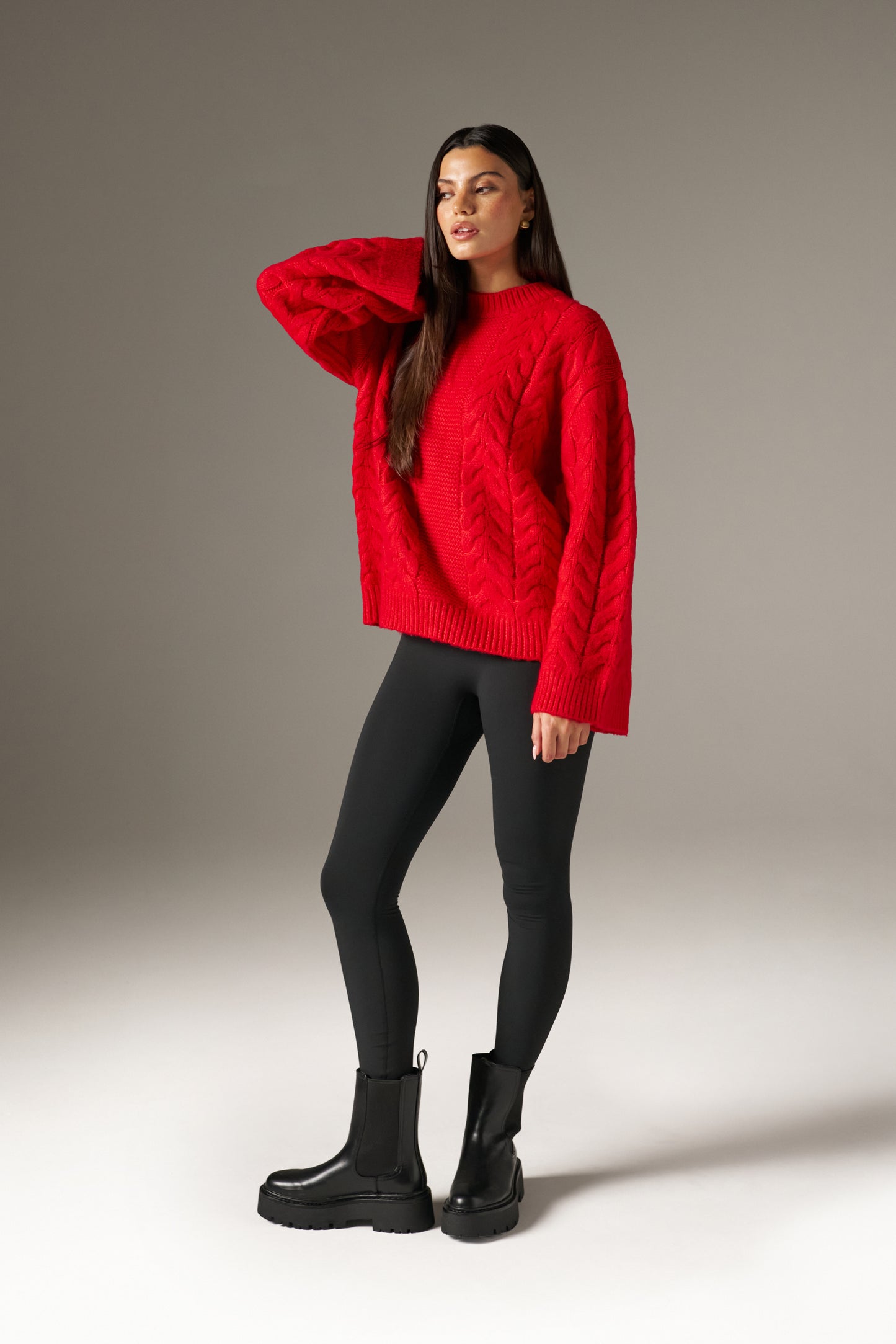 Chunky Cable Knitted Jumper - Ruby Red