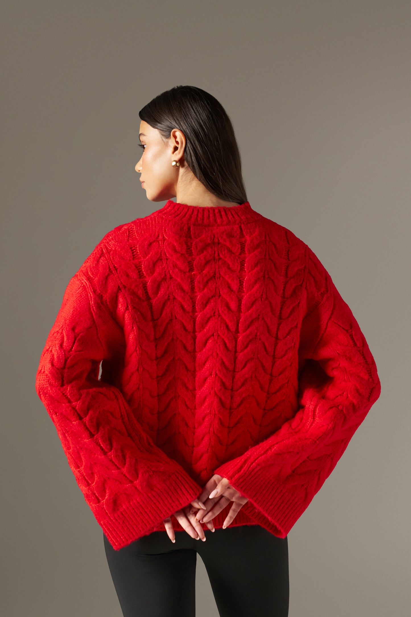 Chunky Cable Knitted Jumper - Ruby Red