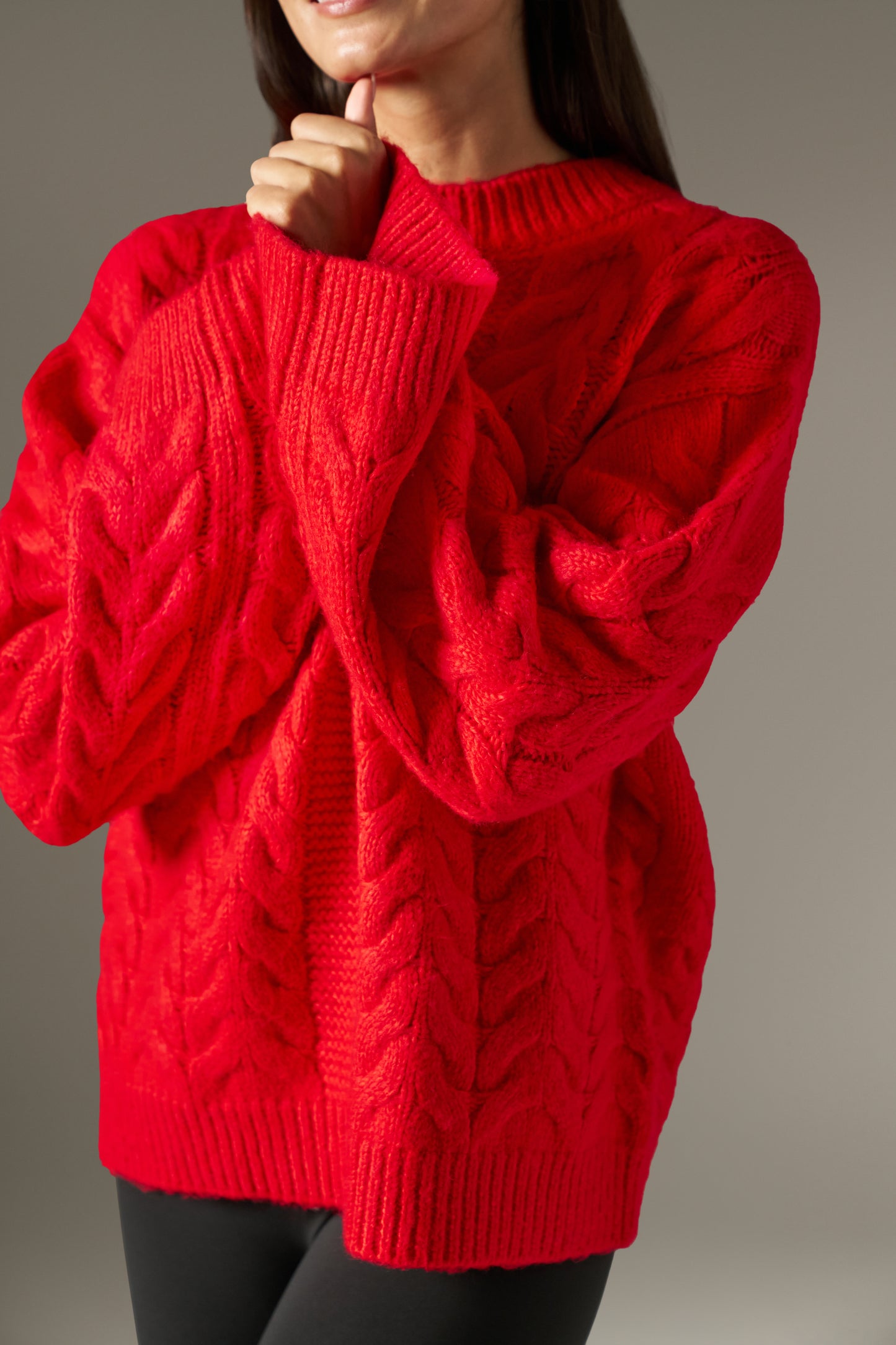 Chunky Cable Knitted Jumper - Ruby Red