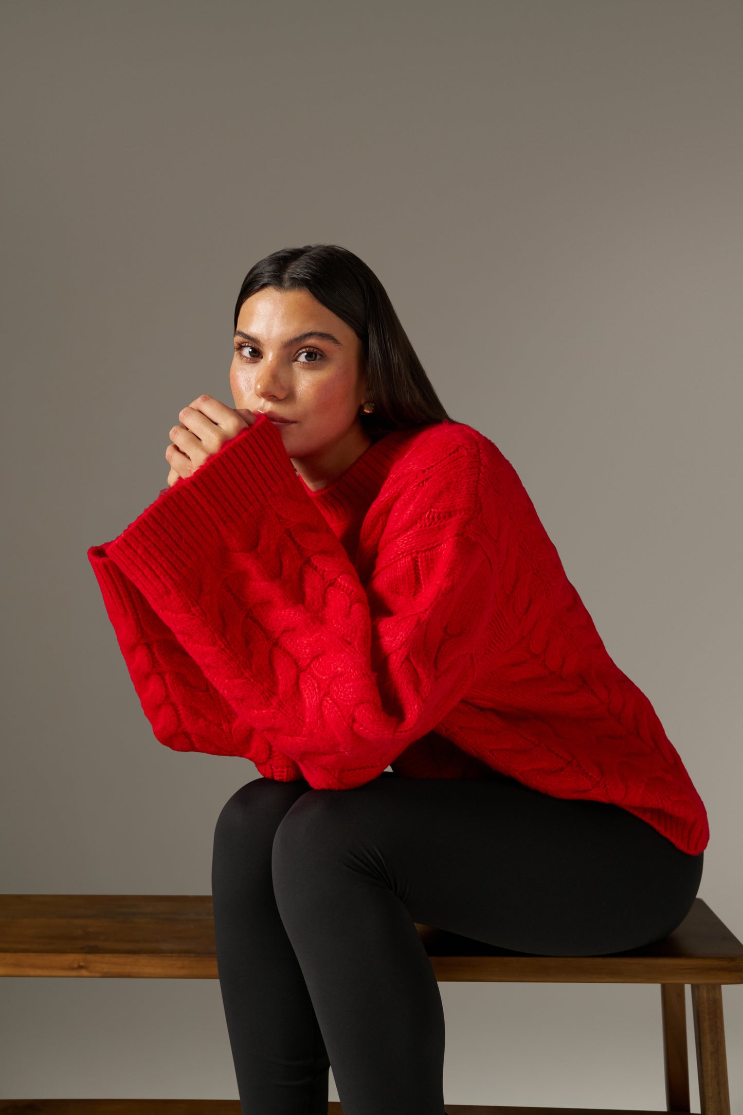 Chunky Cable Knitted Jumper - Ruby Red