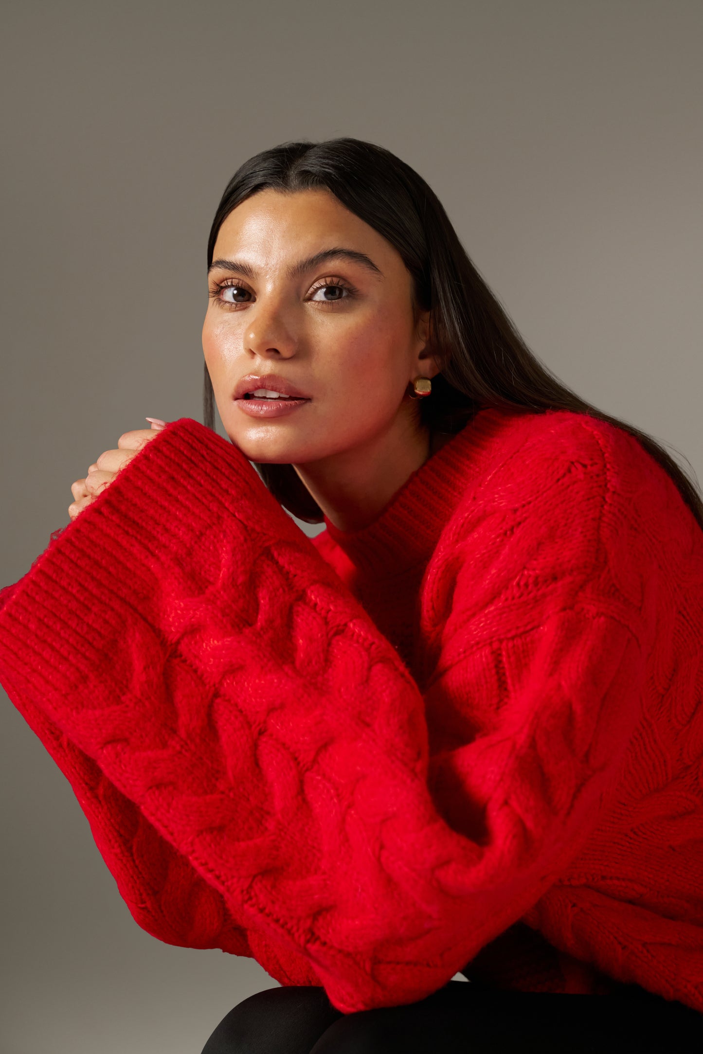 Chunky Cable Knitted Jumper - Ruby Red