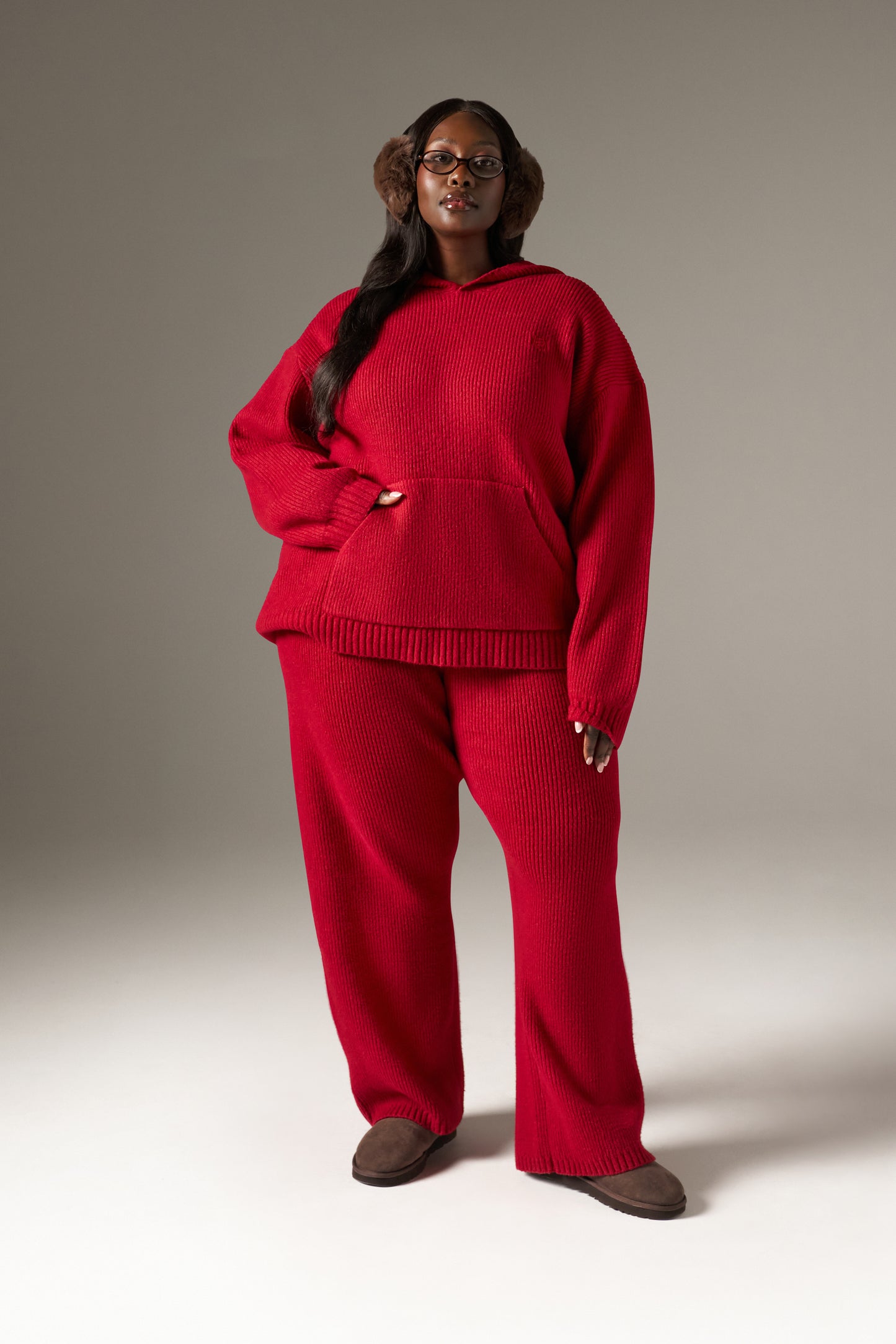 Wide Leg Premium Knitted Trousers - Ruby Red