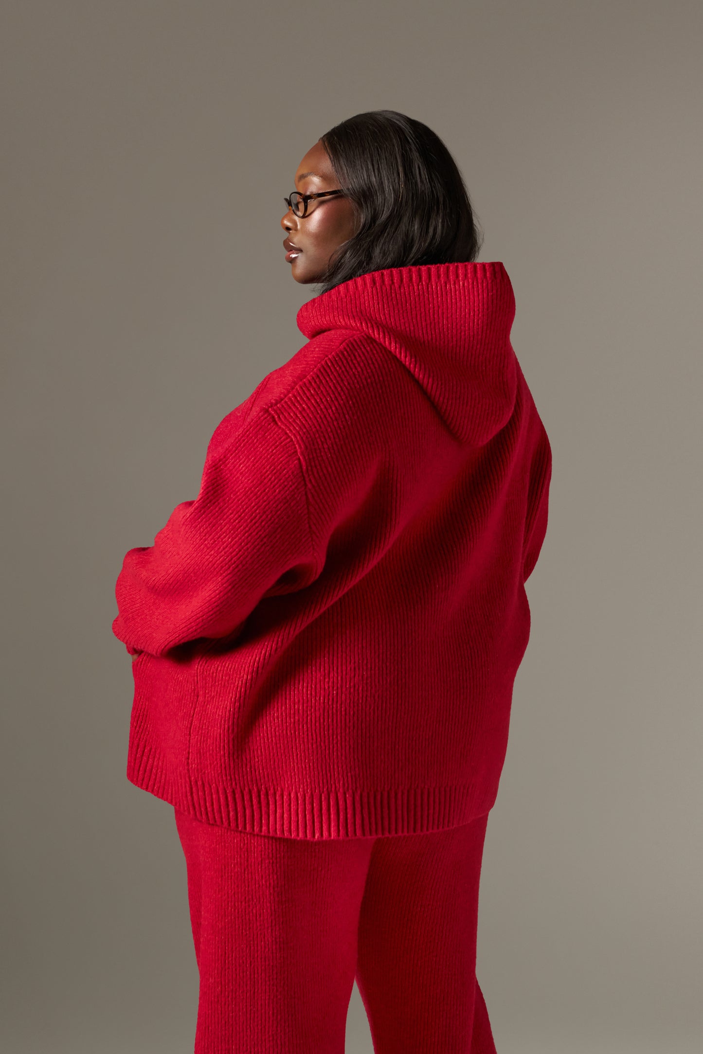 Oversized Premium Knitted Hoodie - Ruby Red