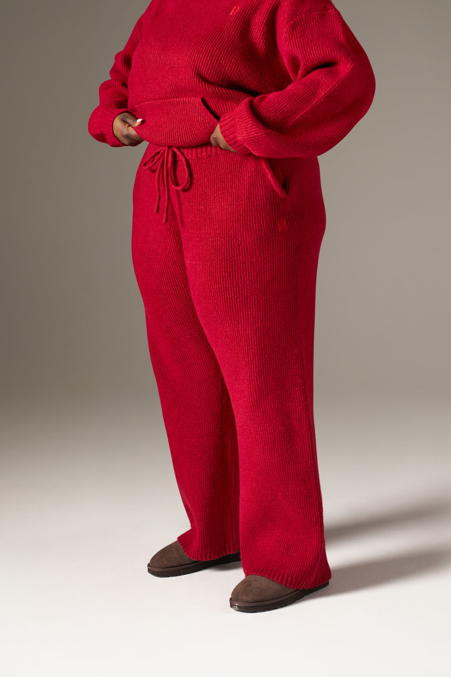 Wide Leg Premium Knitted Trousers - Ruby Red