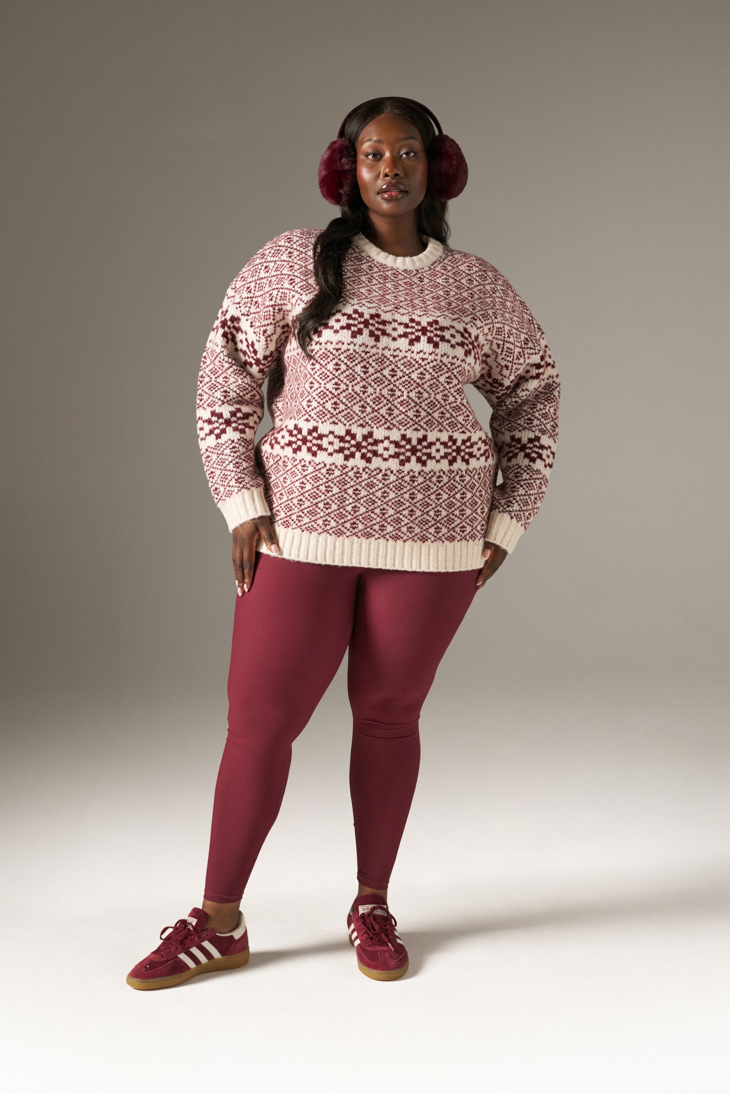 Fair Isle Detail Knitted Jumper - Dark Cherry