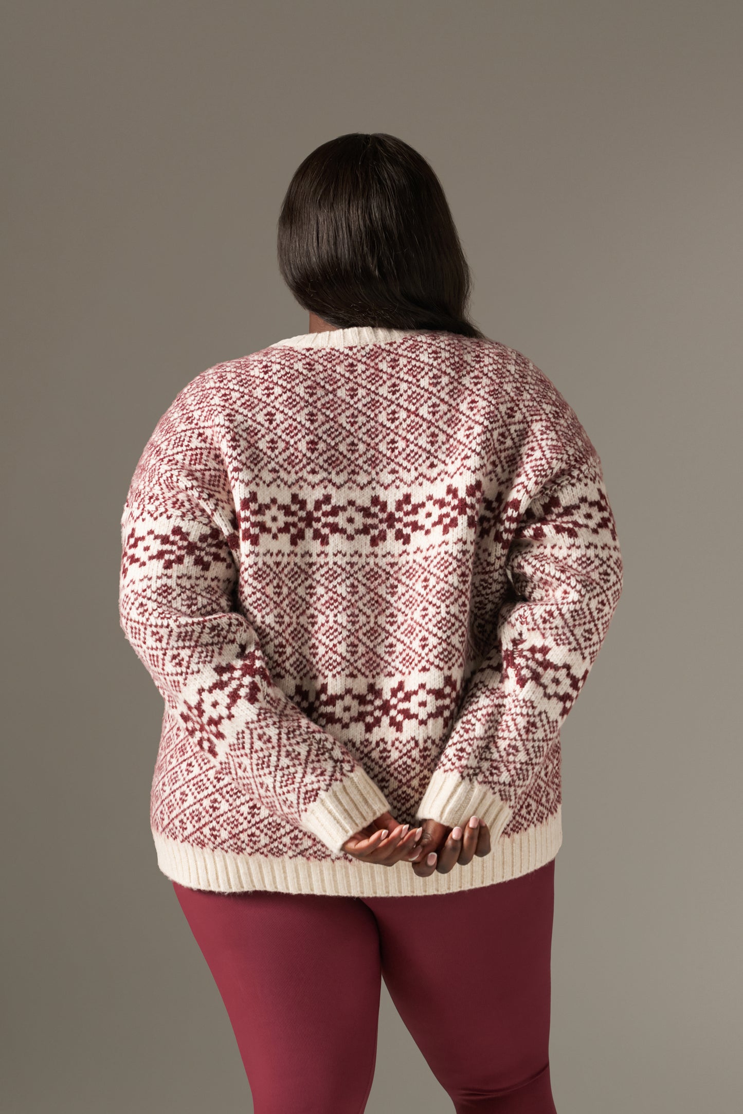 Fair Isle Detail Knitted Jumper - Dark Cherry