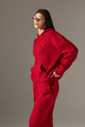 Oversized Premium Knitted Hoodie - Ruby Red