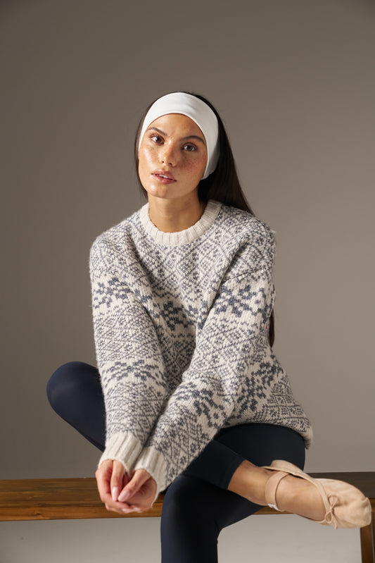 Fair Isle Detail Knitted Jumper - Powder Blue