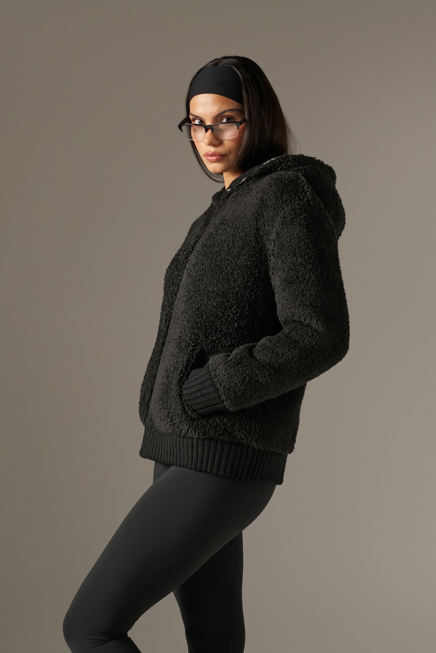 Fair Isle Reversible Zip Through Knitted Hoodie - Core Black