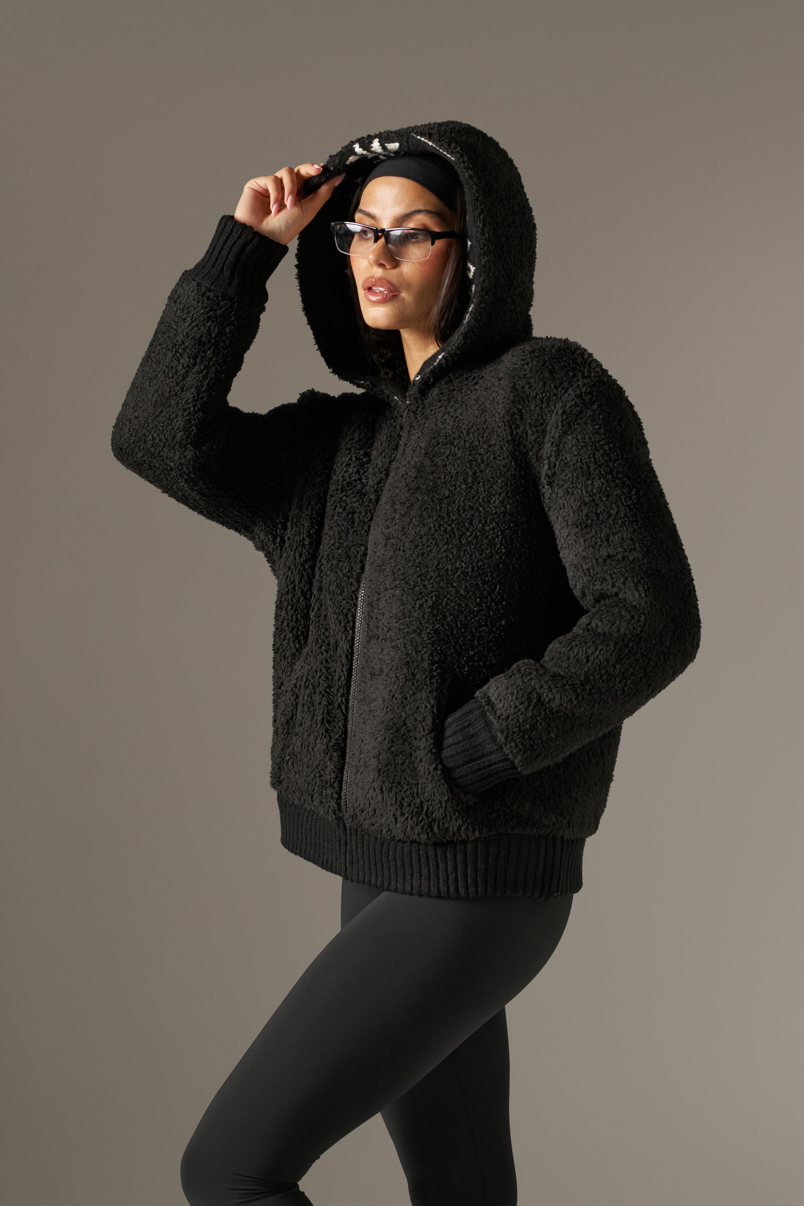 Fairisle Reversible Zip Through Knitted Hoodie - Core Black – reasn